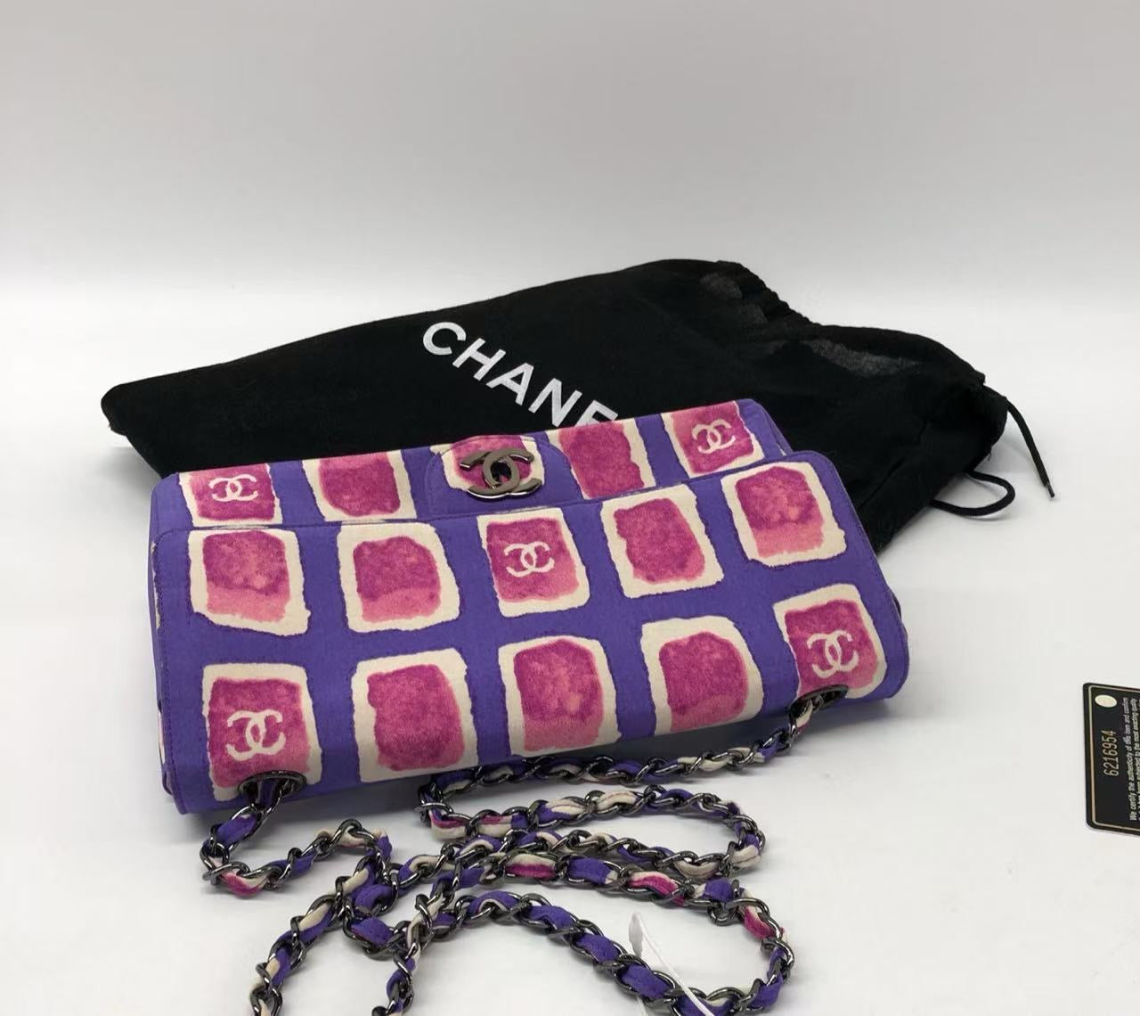 Chanel Flap Shoulder Bag Frame Purple Pink Cloth 2000-2002 Single Chain
