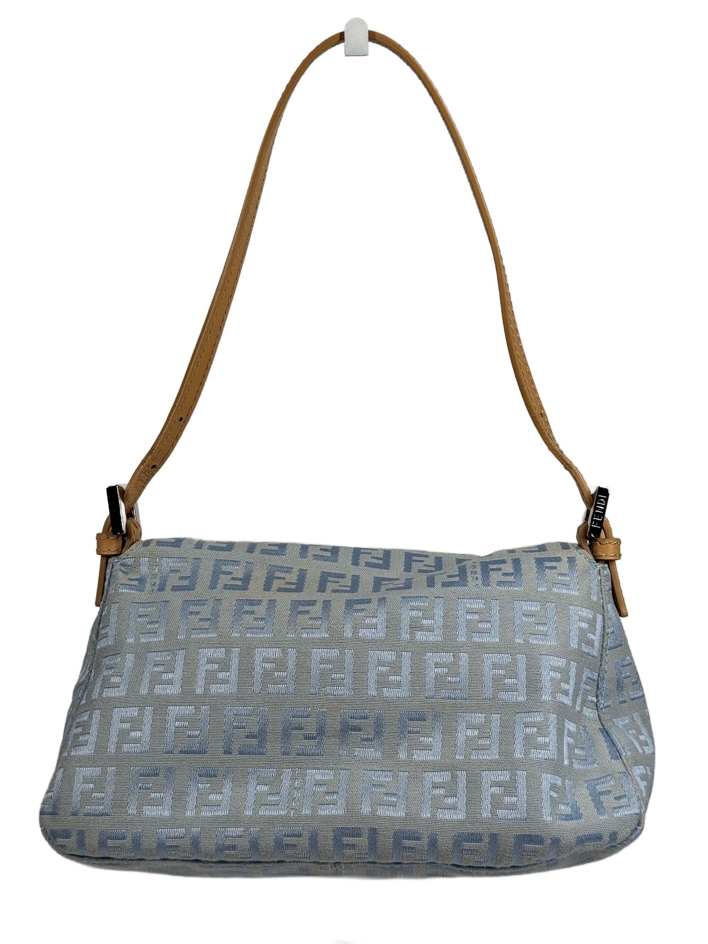 Fendi Vintage Baby Blue Zucca Zucchino Monogram Mini Mamma Forever Baguette Shoulder Bag