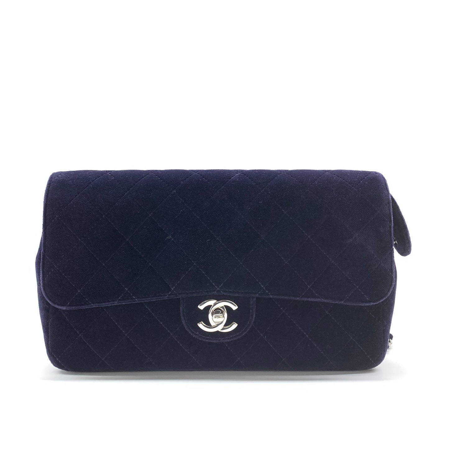 Chanel Navy Velvet Shoulder Flap Blackpack Vintage Silver HW, 1996