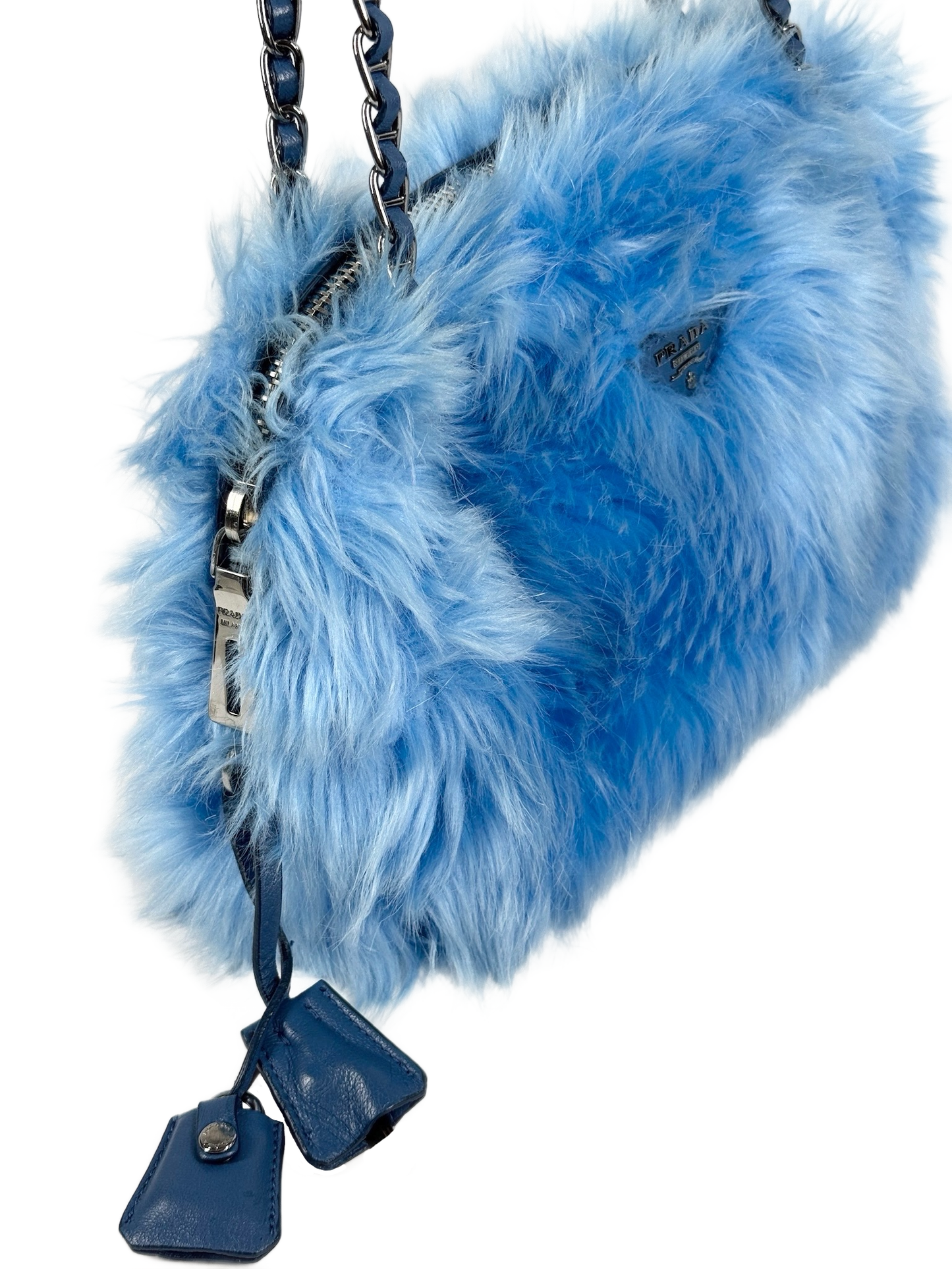 Prada Blue Faux Fur Medium Chain Shoulder Bag