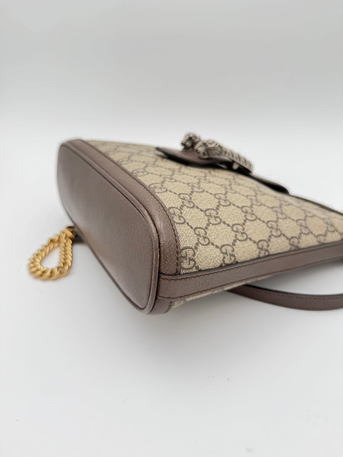 Diaper Bag Luxury Designer By Gucci In Taupe, Size:Medium