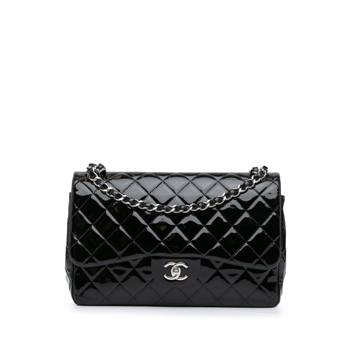 Black Chanel Jumbo Classic Patent Double Flap Shoulder Bag