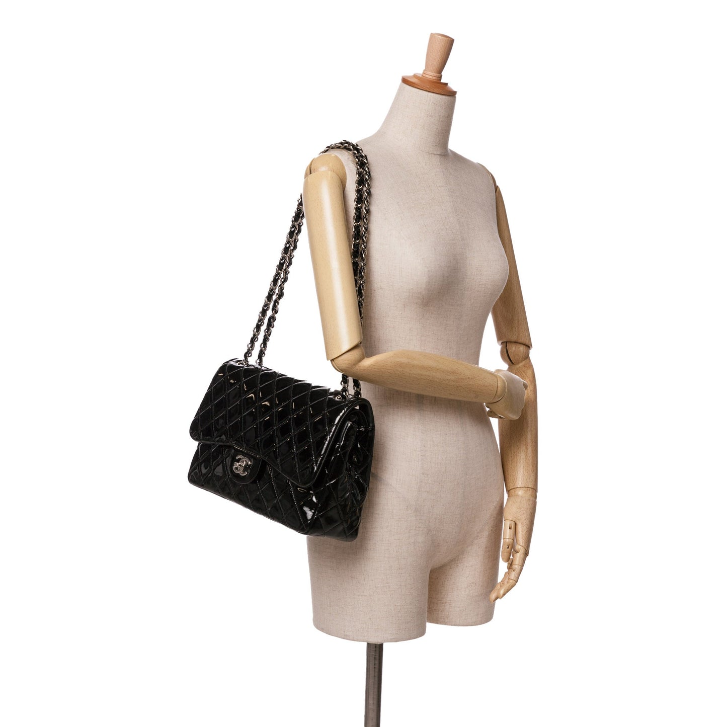 Black Chanel Jumbo Classic Patent Double Flap Shoulder Bag