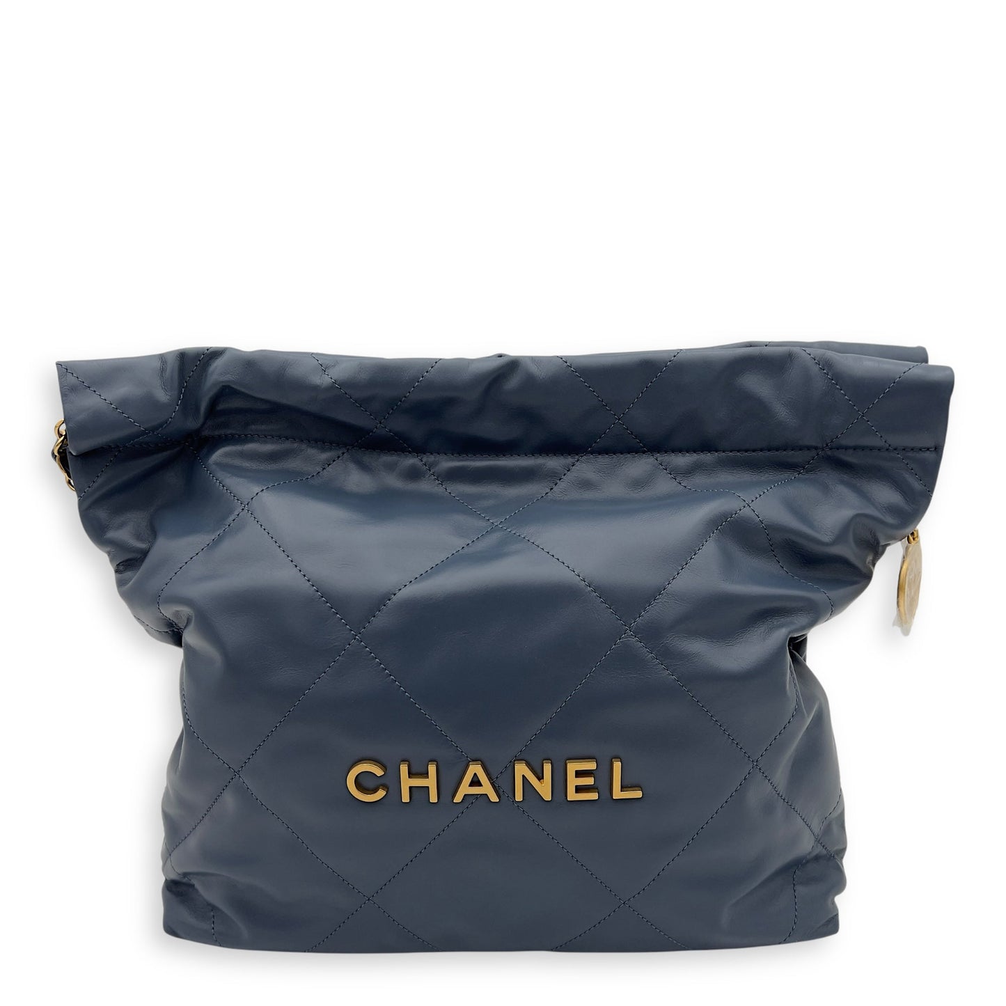 22 Small Blue Shoulder Bag in Lambskin, Gold hardware