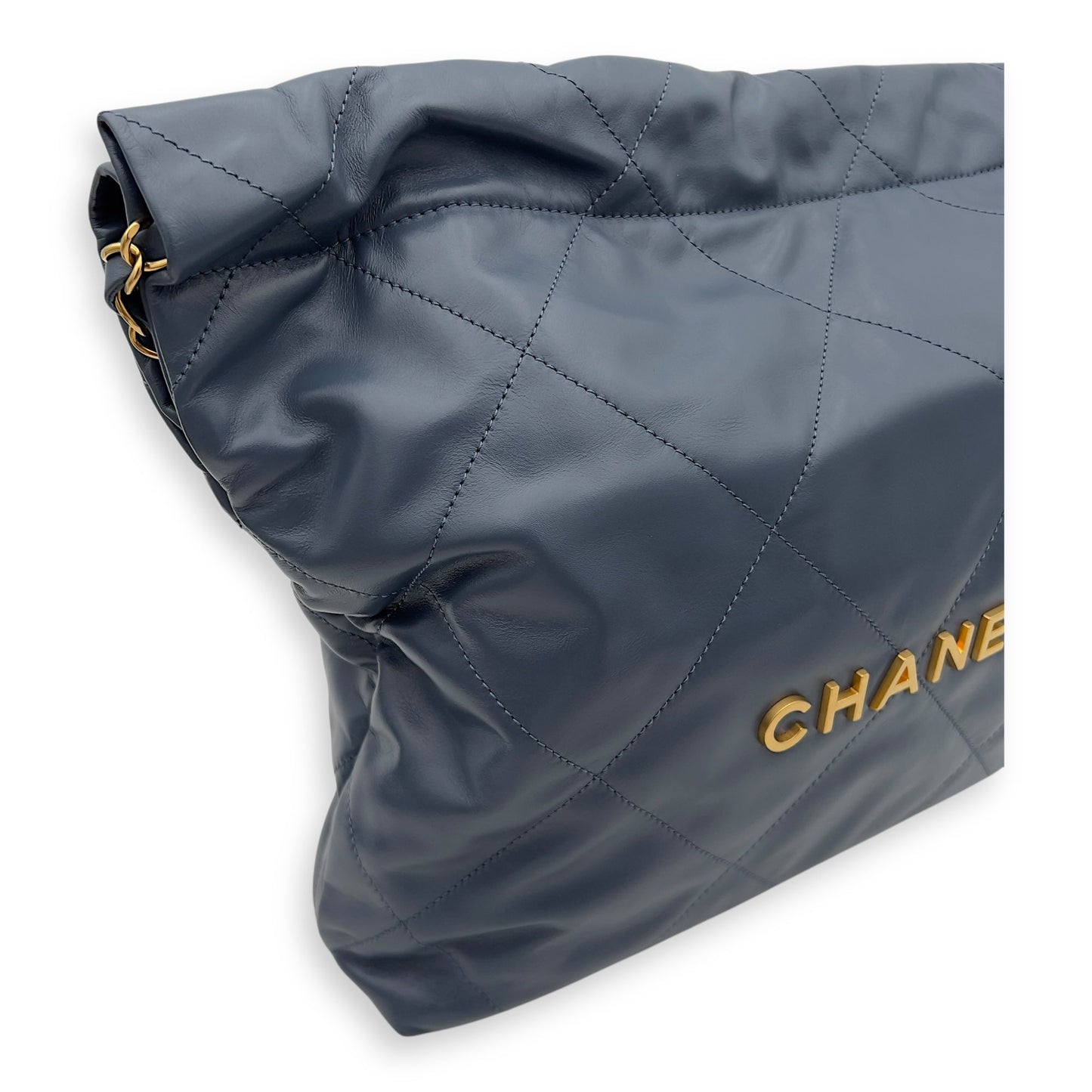 22 Small Blue Shoulder Bag in Lambskin, Gold hardware