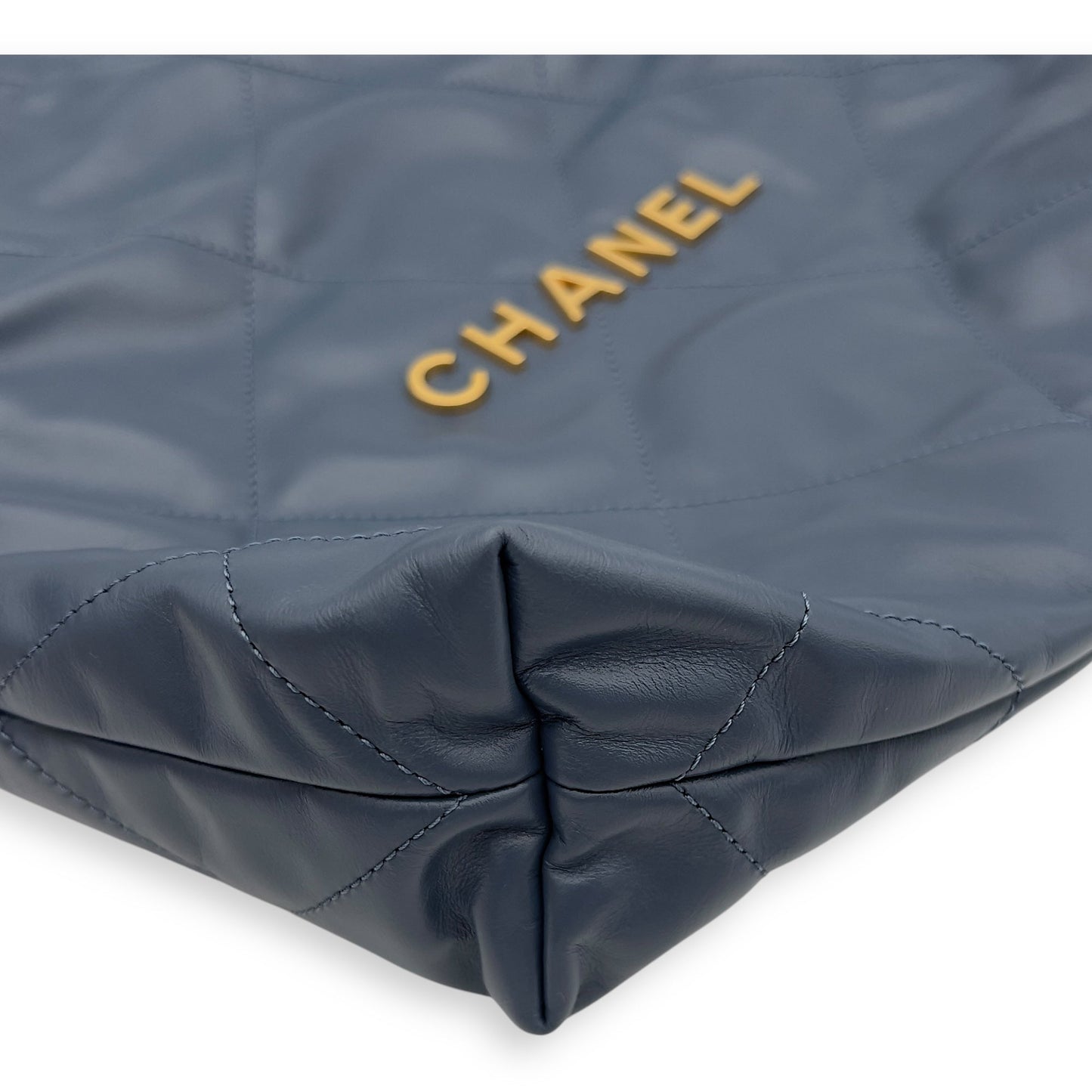 22 Small Blue Shoulder Bag in Lambskin, Gold hardware
