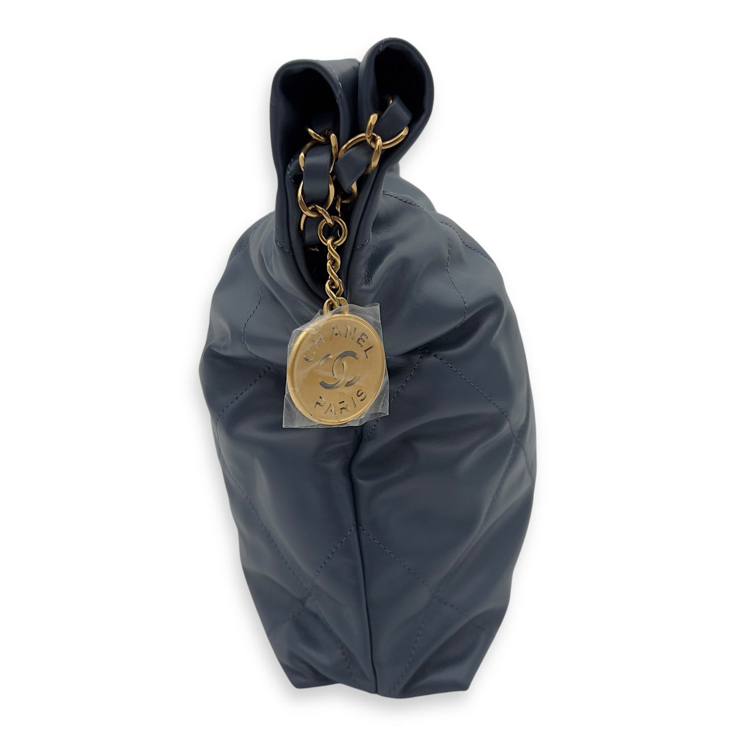22 Small Blue Shoulder Bag in Lambskin, Gold hardware