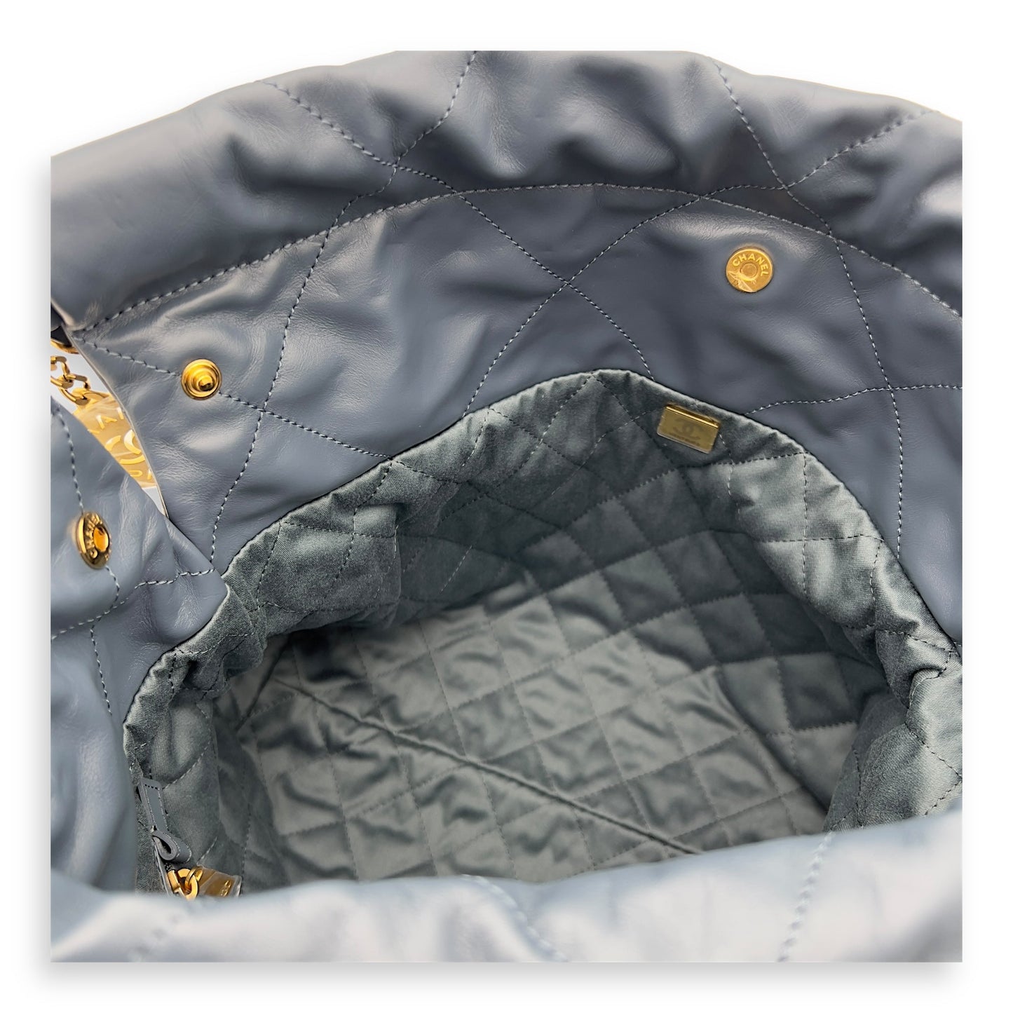 22 Small Blue Shoulder Bag in Lambskin, Gold hardware