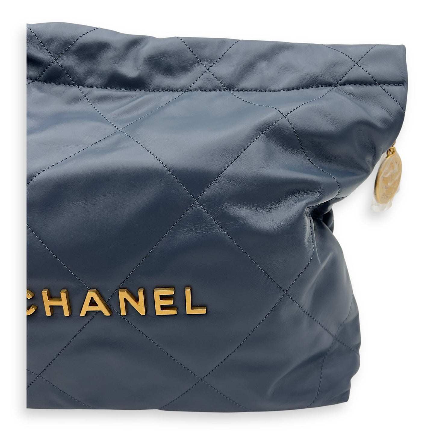 22 Small Blue Shoulder Bag in Lambskin, Gold hardware