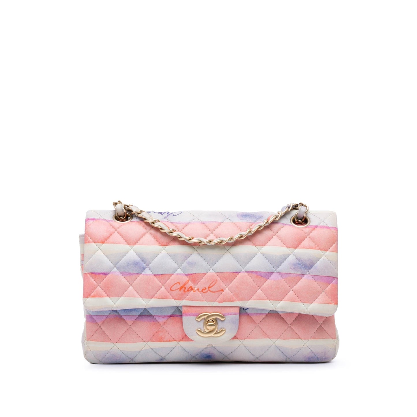 Multi Chanel Medium Classic Printed Lambskin Watercolor Double Flap Shoulder Bag