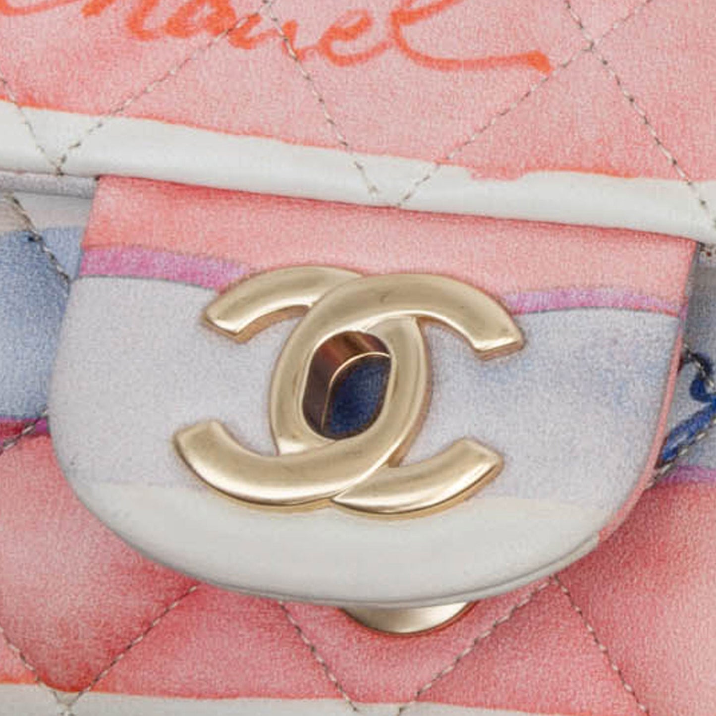 Multi Chanel Medium Classic Printed Lambskin Watercolor Double Flap Shoulder Bag