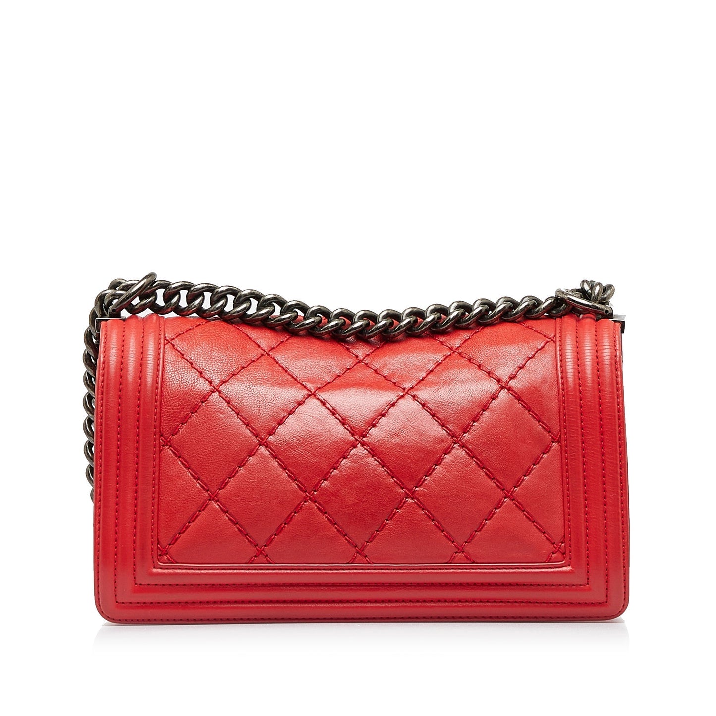 Red Chanel Small Calfskin Double Stitch Boy Flap Shoulder Bag