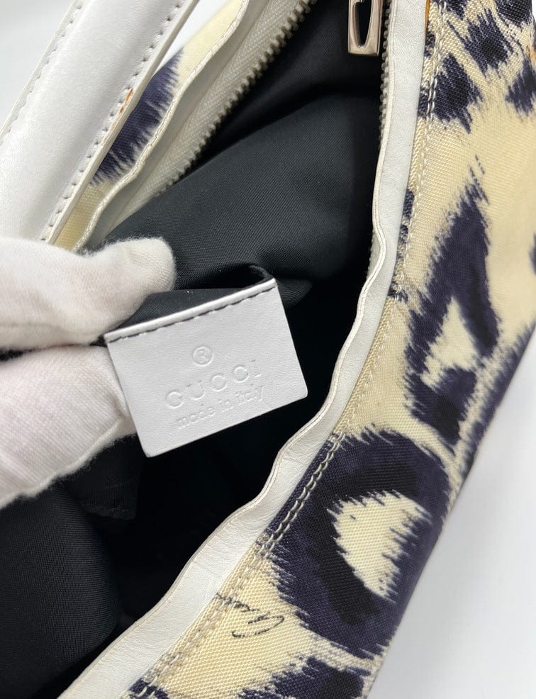 Vintage Gucci Shoulder Bag with Navy & White Flower Pattern