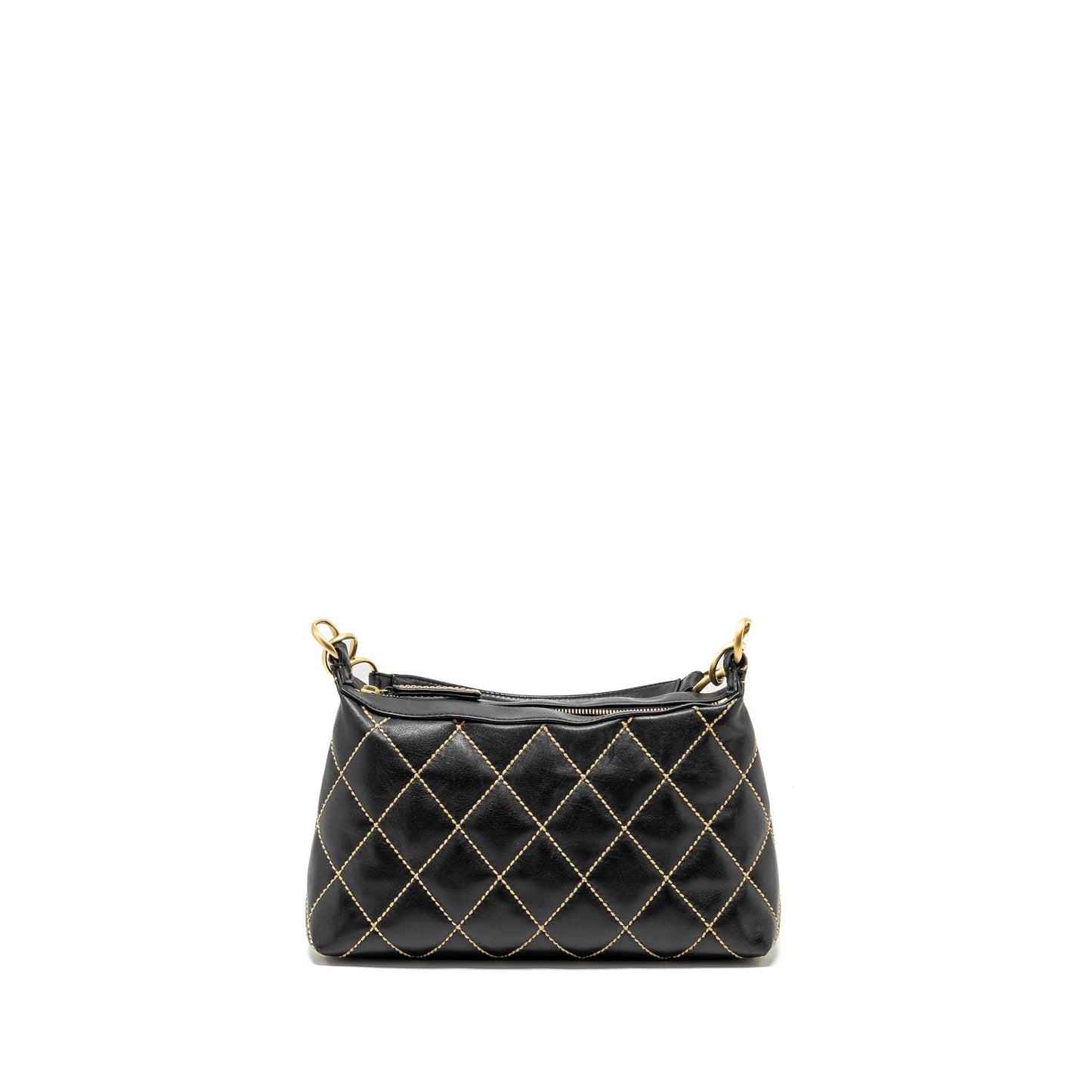 Chanel vintage quilted zip shoulder bag calfskin black GHW