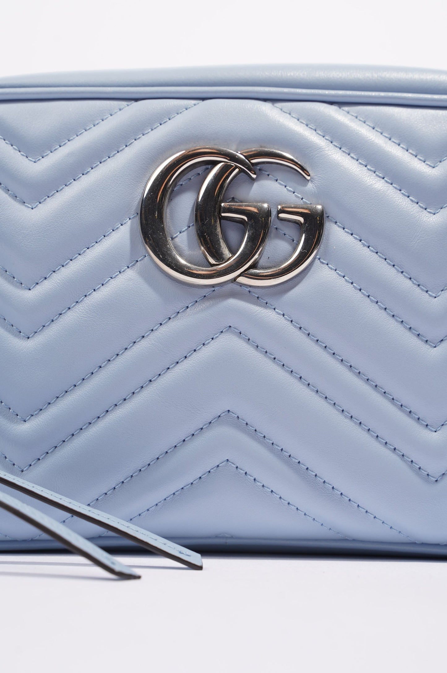 Gucci Womens GG Marmont Zip Bag Blue Leather Small