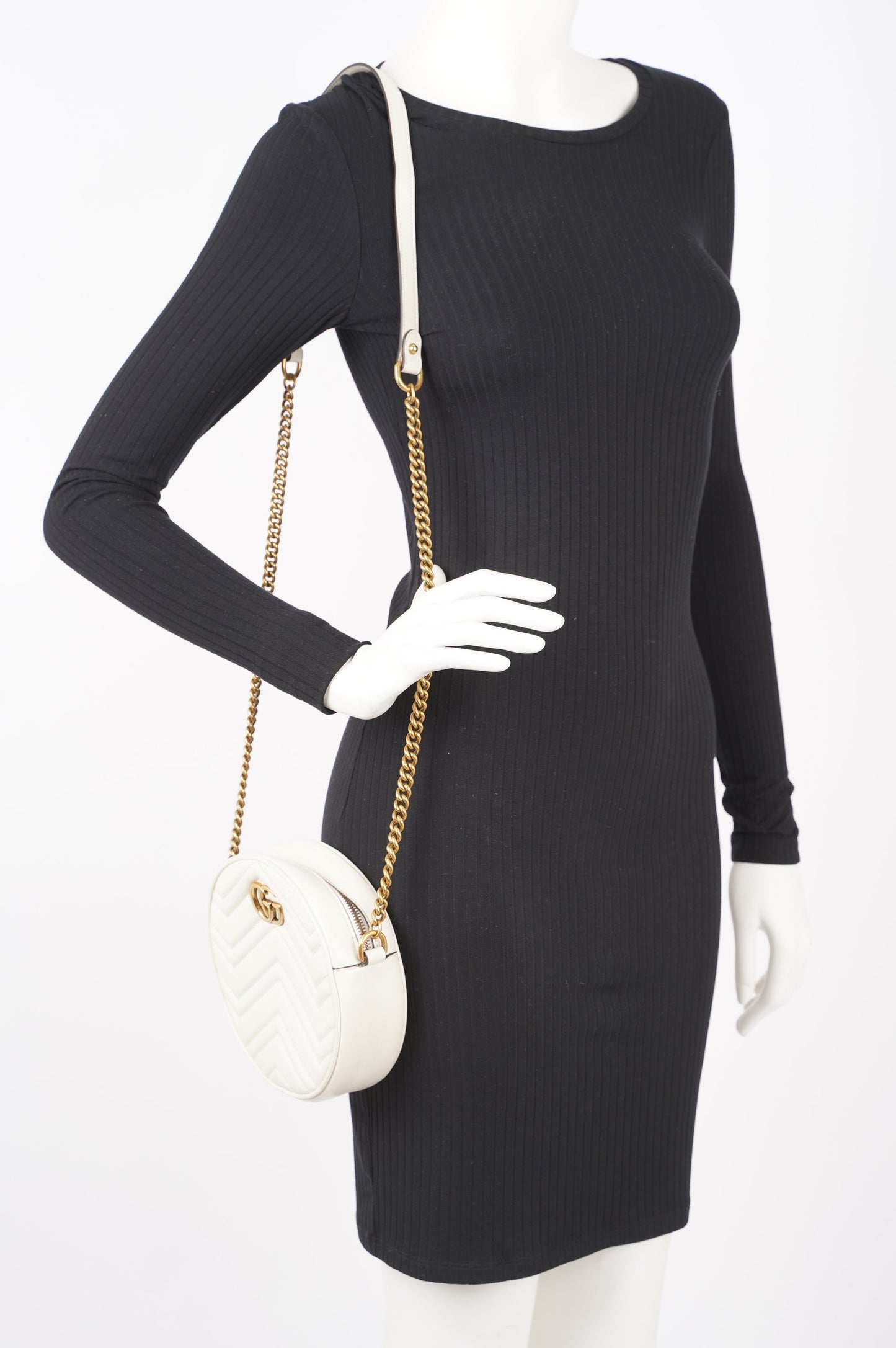 Gucci Womens Marmont Round Bag White / Gold