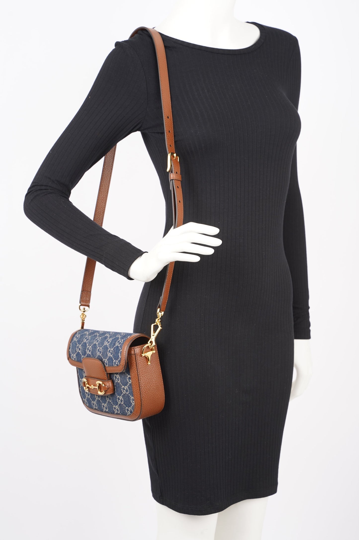 Gucci Womens Horsebit 1955 Mini Bag Denim / Brown