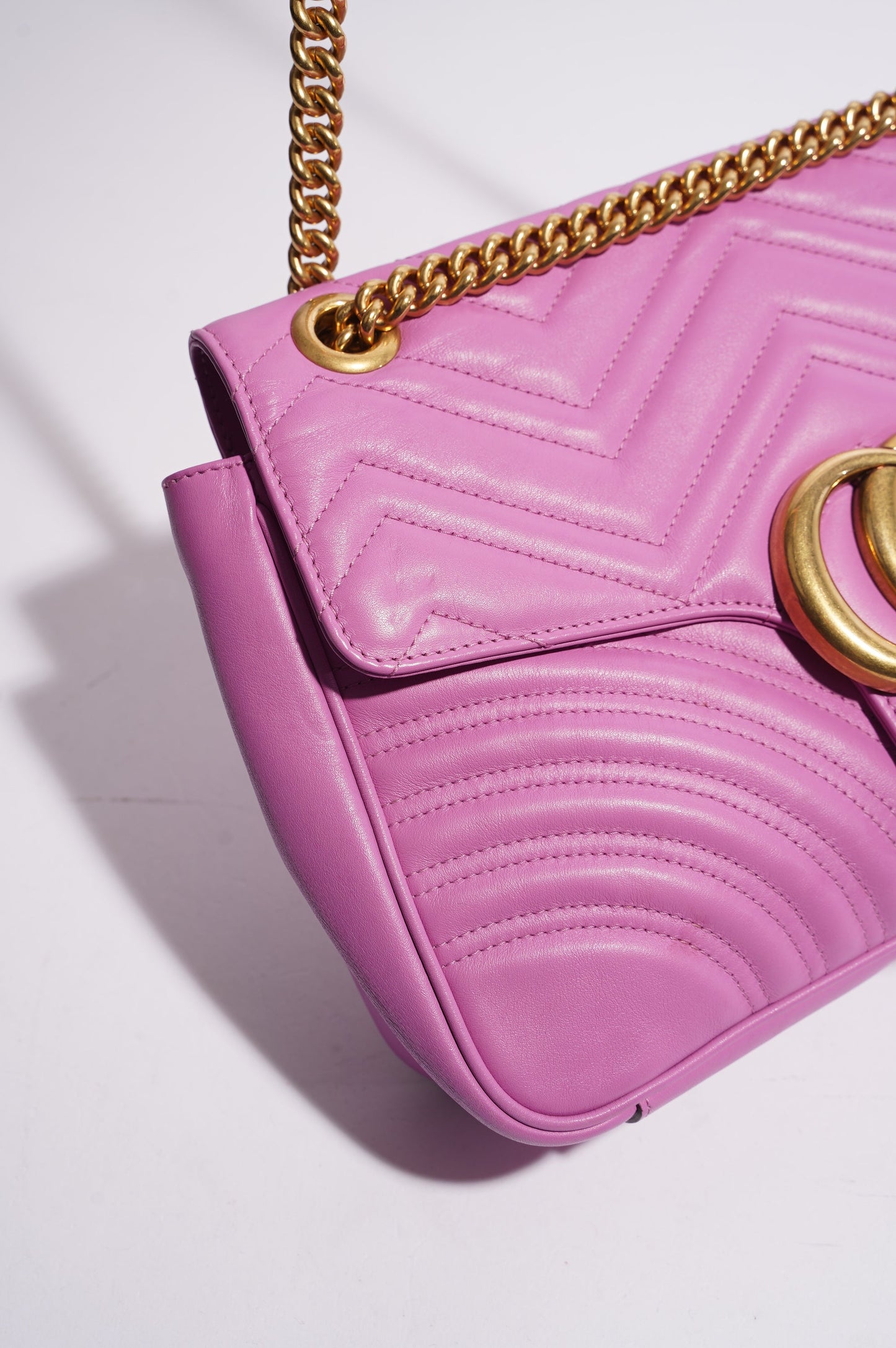 Gucci Womens Marmont Flap Pink Gold Medium