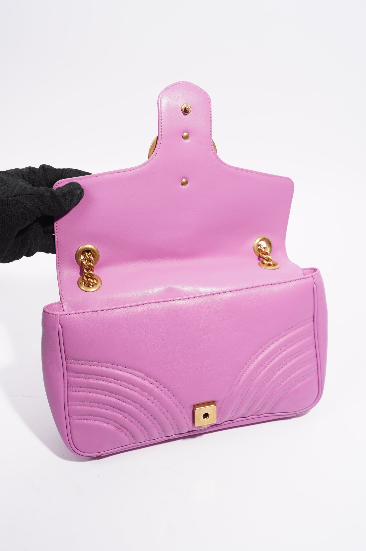 Gucci Womens Marmont Flap Pink Gold Medium