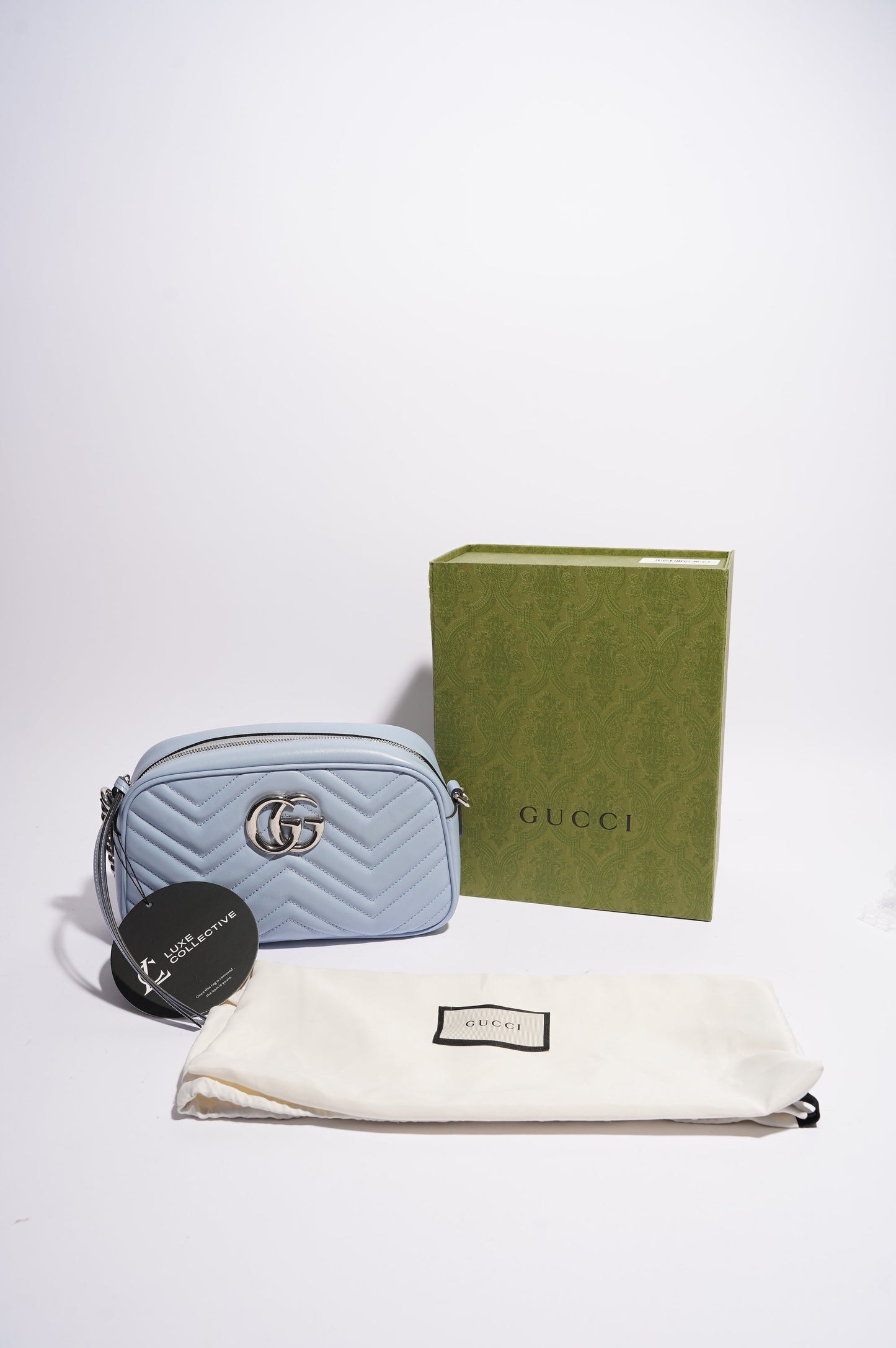 Gucci Womens GG Marmont Zip Bag Blue Leather Small