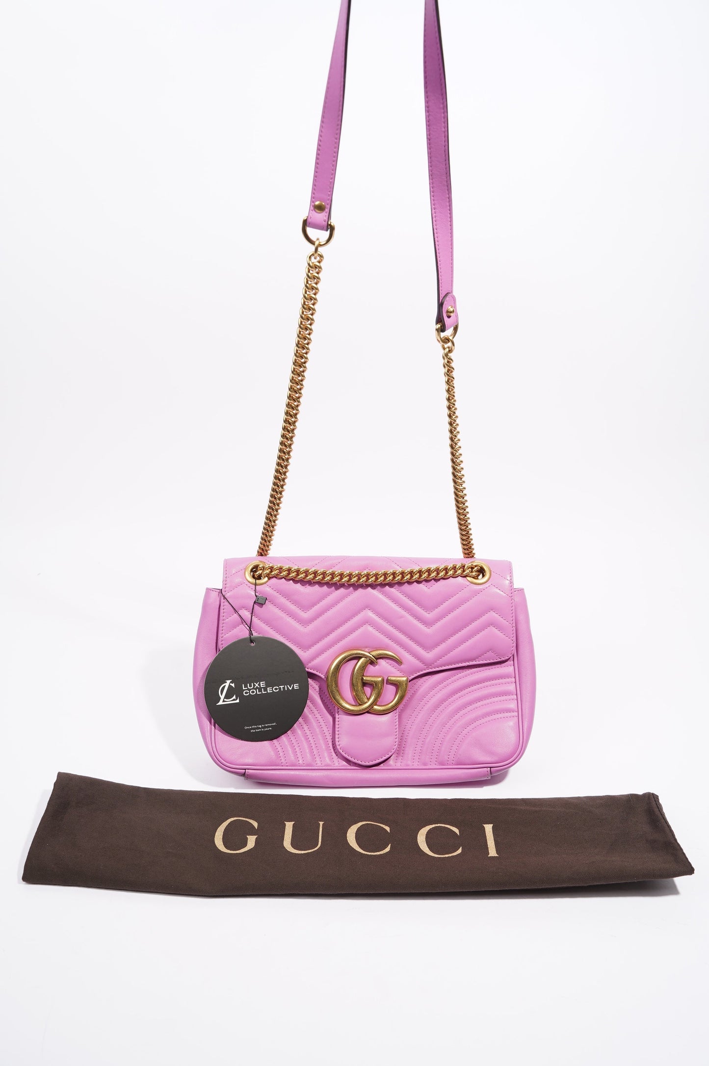 Gucci Womens Marmont Flap Pink Gold Medium