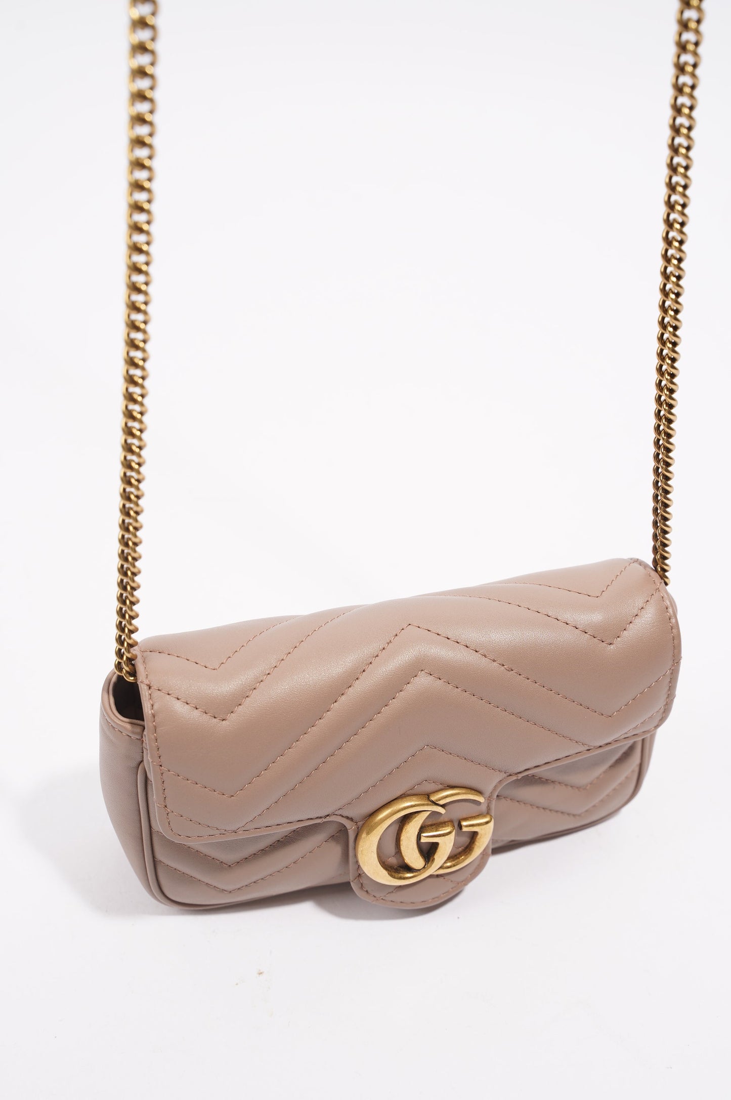 Gucci Womens GG Marmont Matelasse Pink Leather Super Mini
