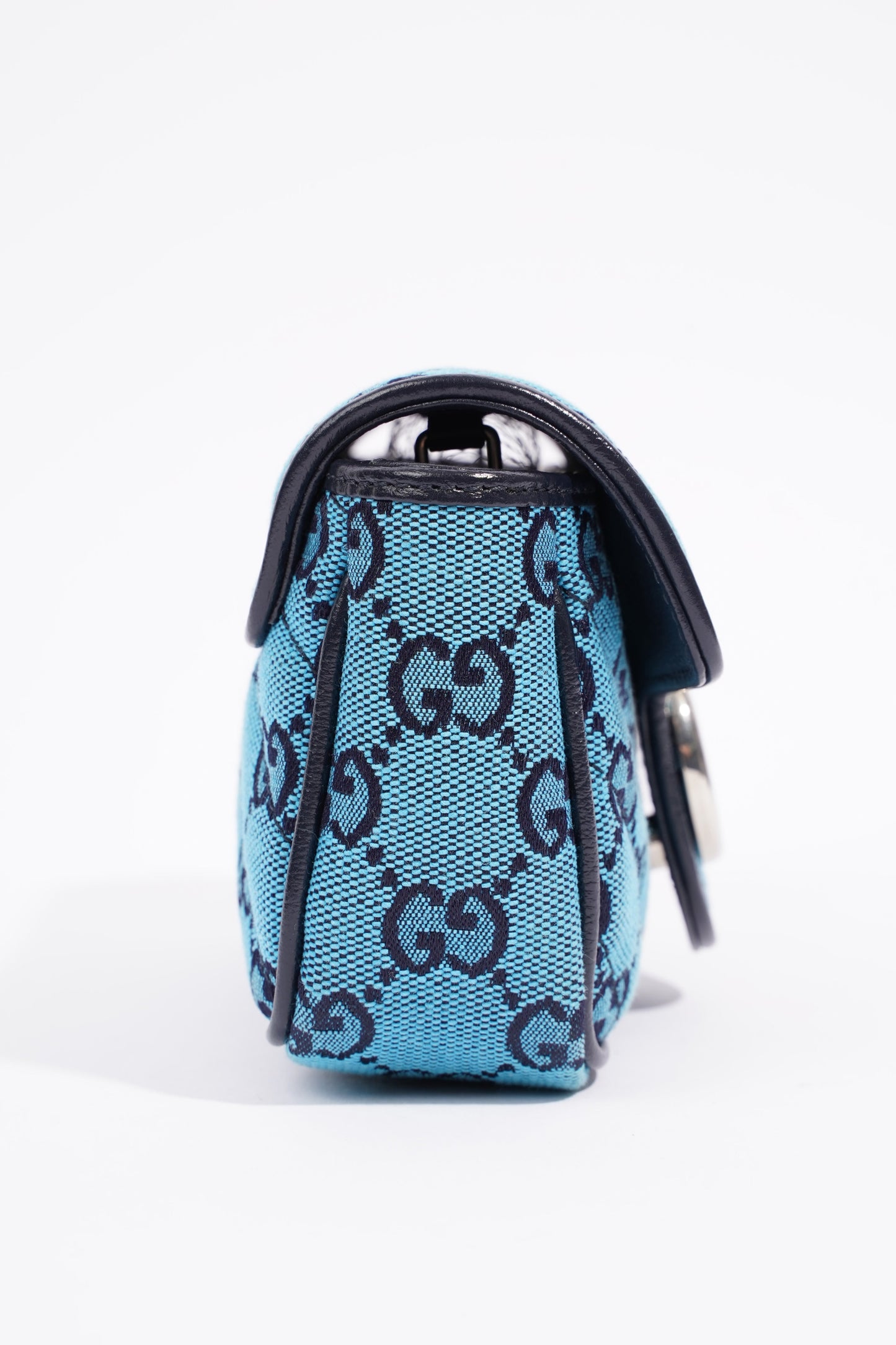 Gucci Womens GG Marmont Quilted Flap Bag Blue Canvas Super Mini