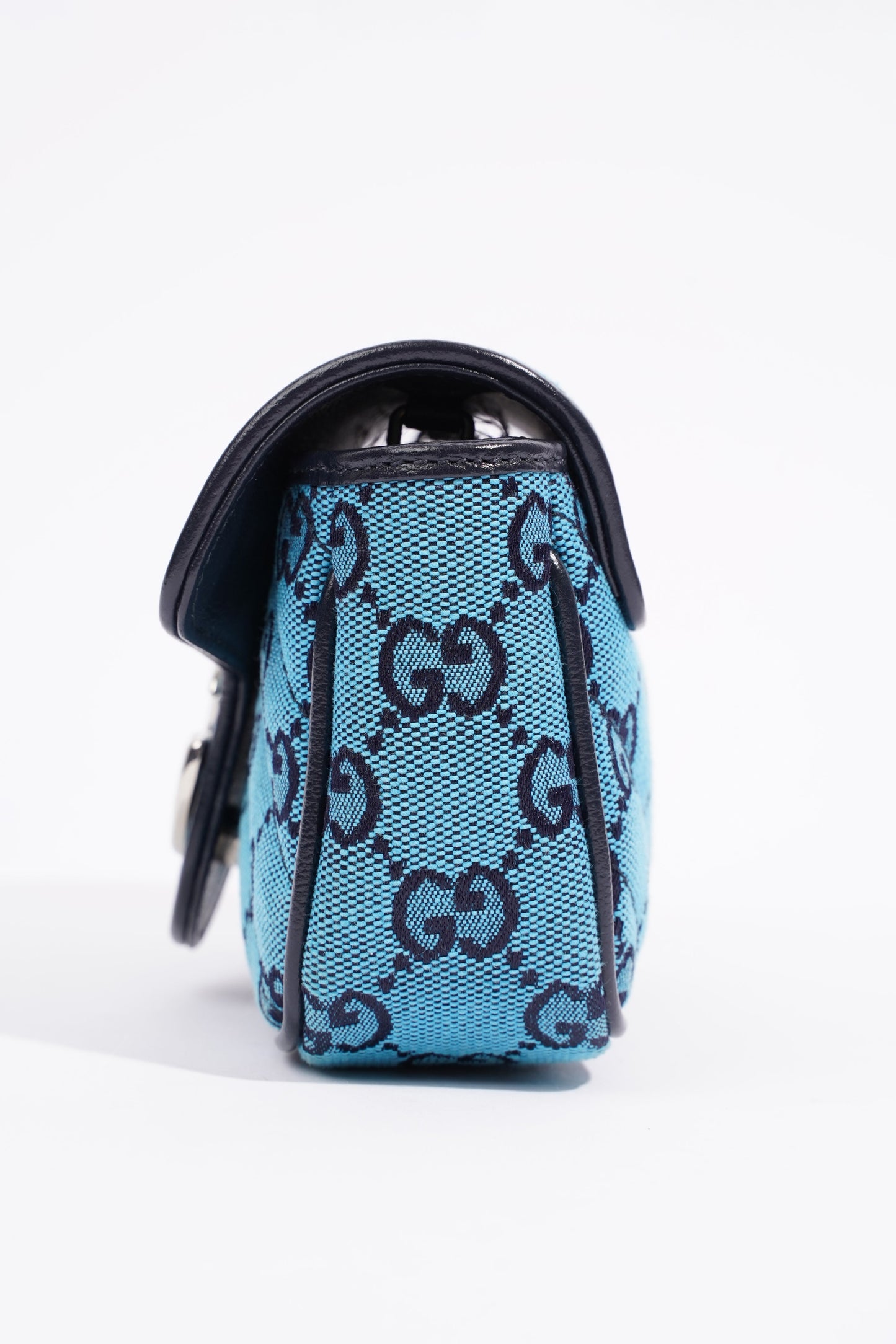 Gucci Womens GG Marmont Quilted Flap Bag Blue Canvas Super Mini