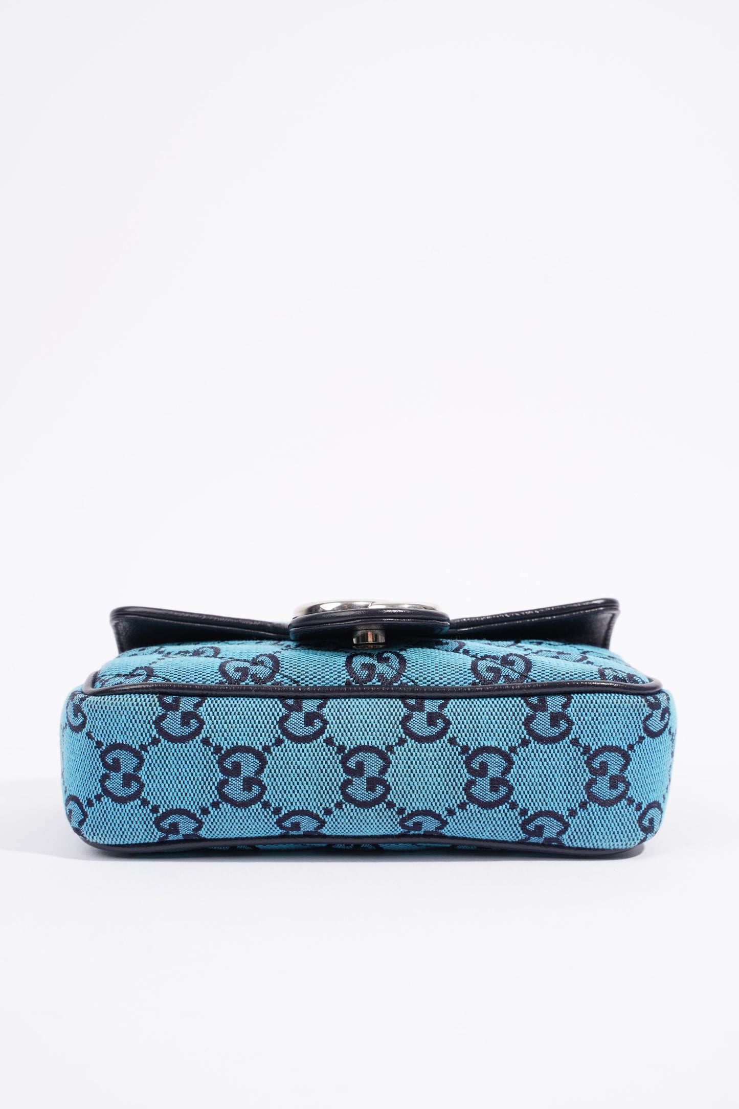 Gucci Womens GG Marmont Quilted Flap Bag Blue Canvas Super Mini