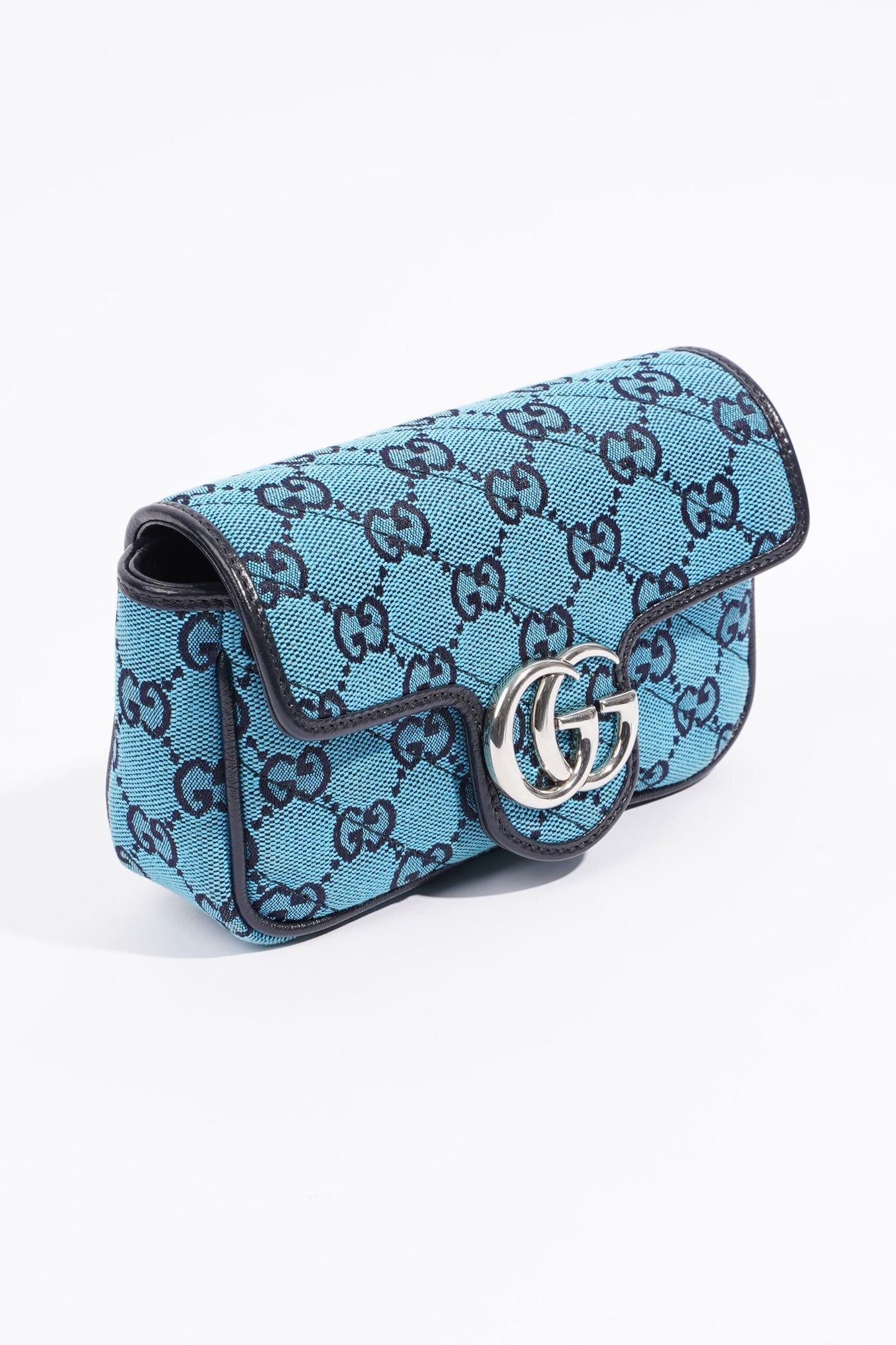 Gucci Womens GG Marmont Quilted Flap Bag Blue Canvas Super Mini