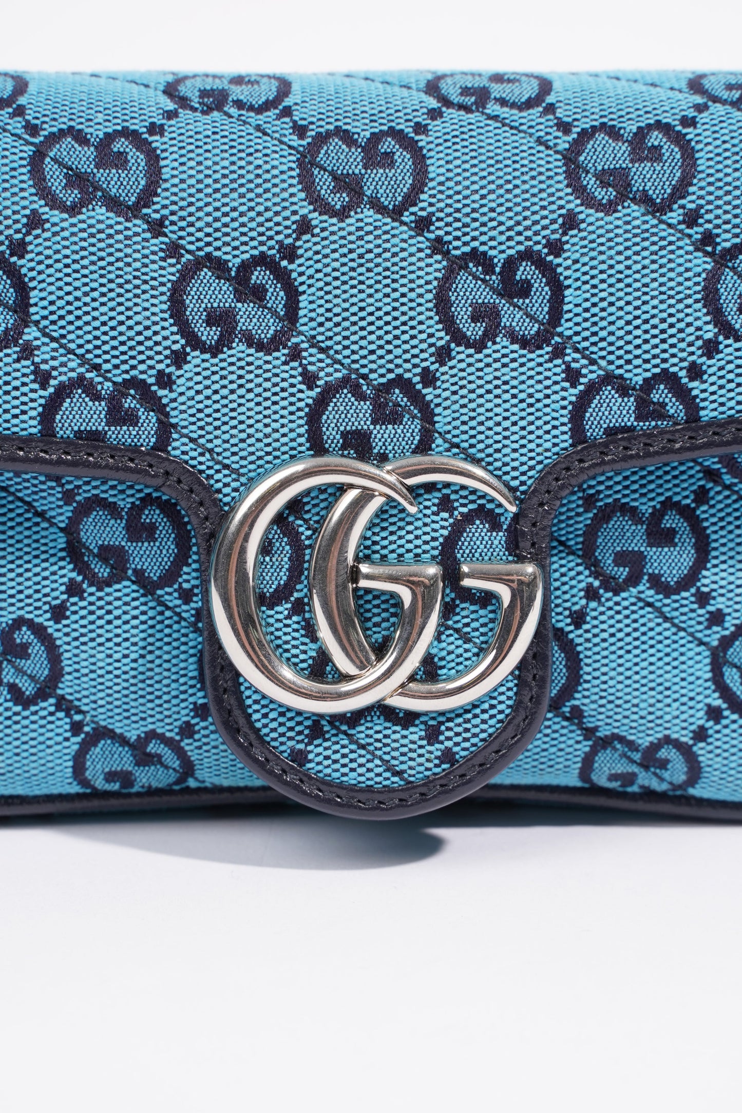 Gucci Womens GG Marmont Quilted Flap Bag Blue Canvas Super Mini