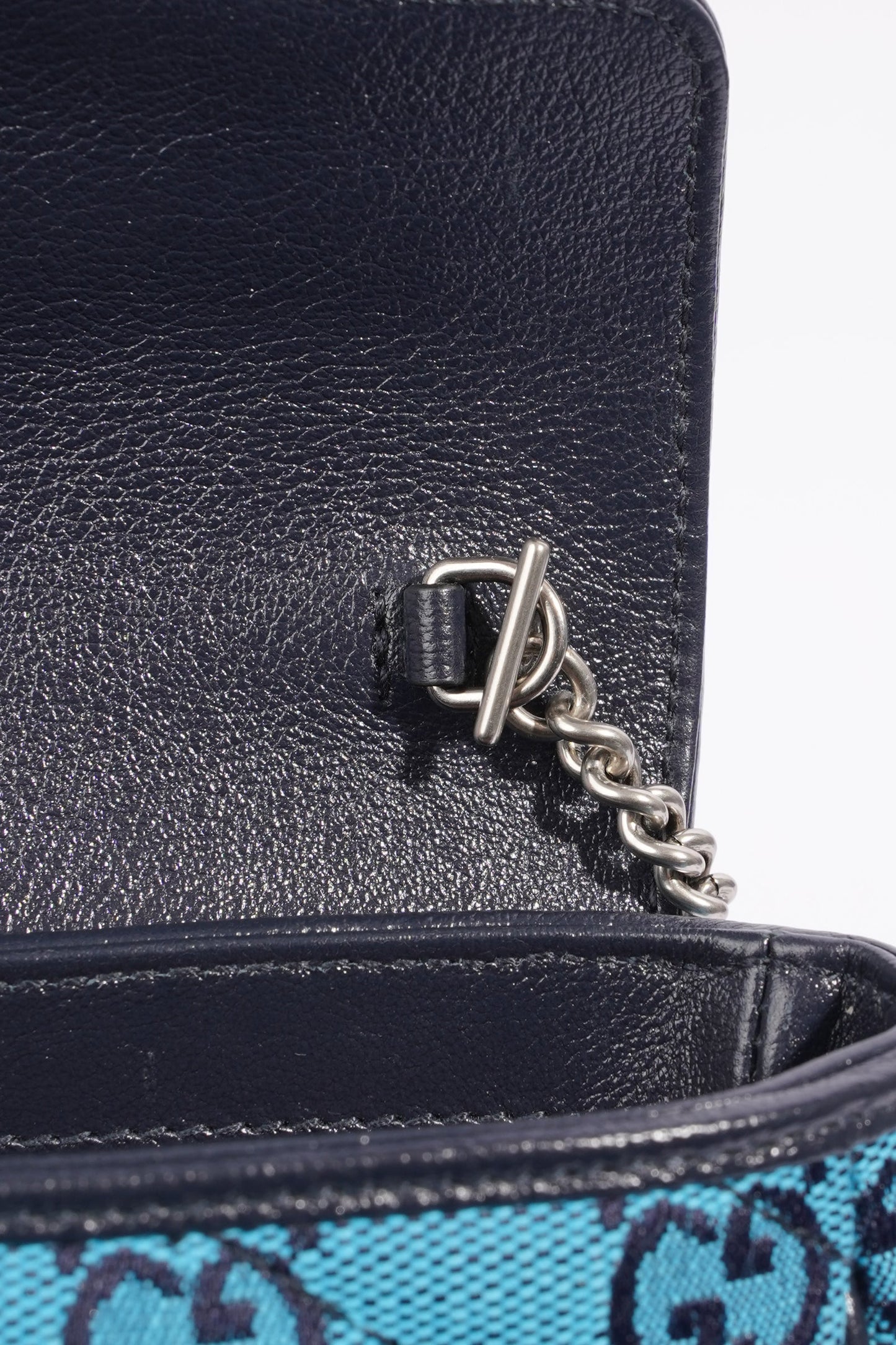 Gucci Womens GG Marmont Quilted Flap Bag Blue Canvas Super Mini