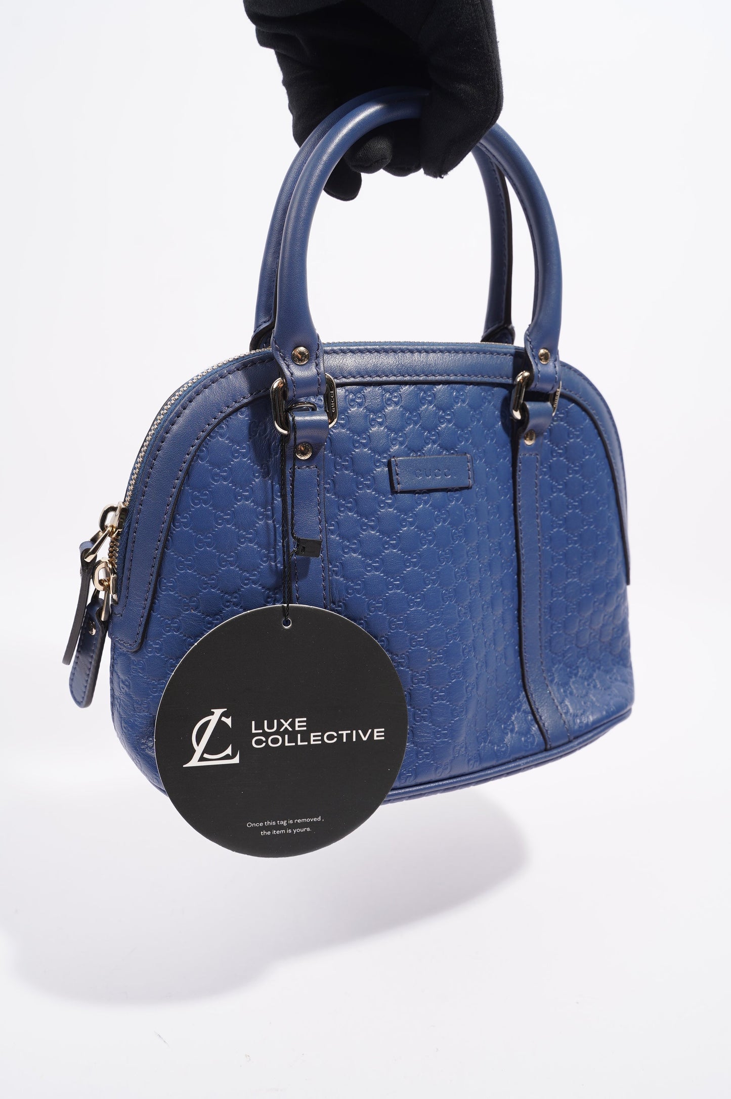 Gucci Womens Dome Bag Blue Leather Small