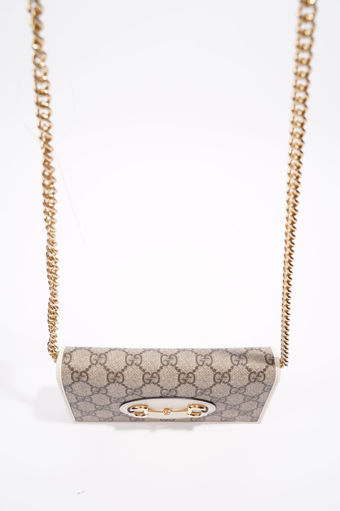 Gucci Womens Horsebit 1955 Wallet With Chain Supreme / White