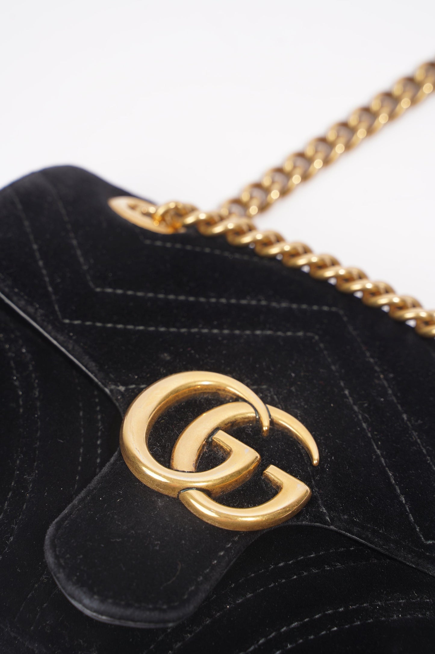 Gucci Womens Marmont Flap Bag Black Velvet Mini
