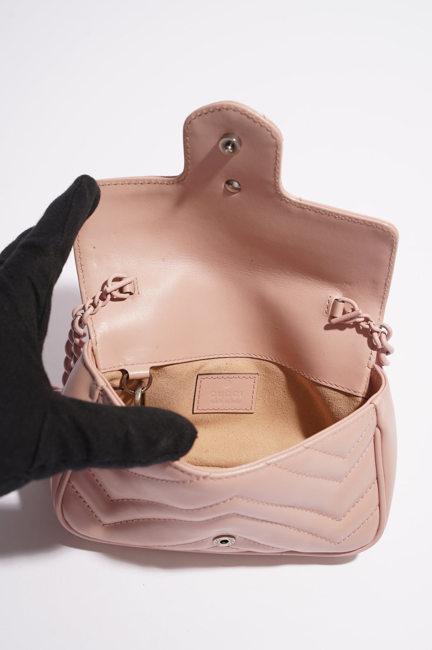 Gucci Womens GG Marmont Chain Belt Bag Pink Leather