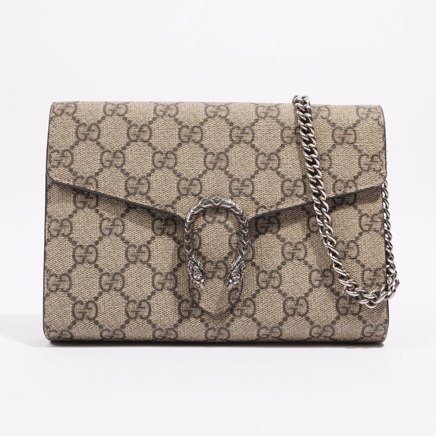 Gucci Womens Dionysus GG Chain Wallet Brown Canvas
