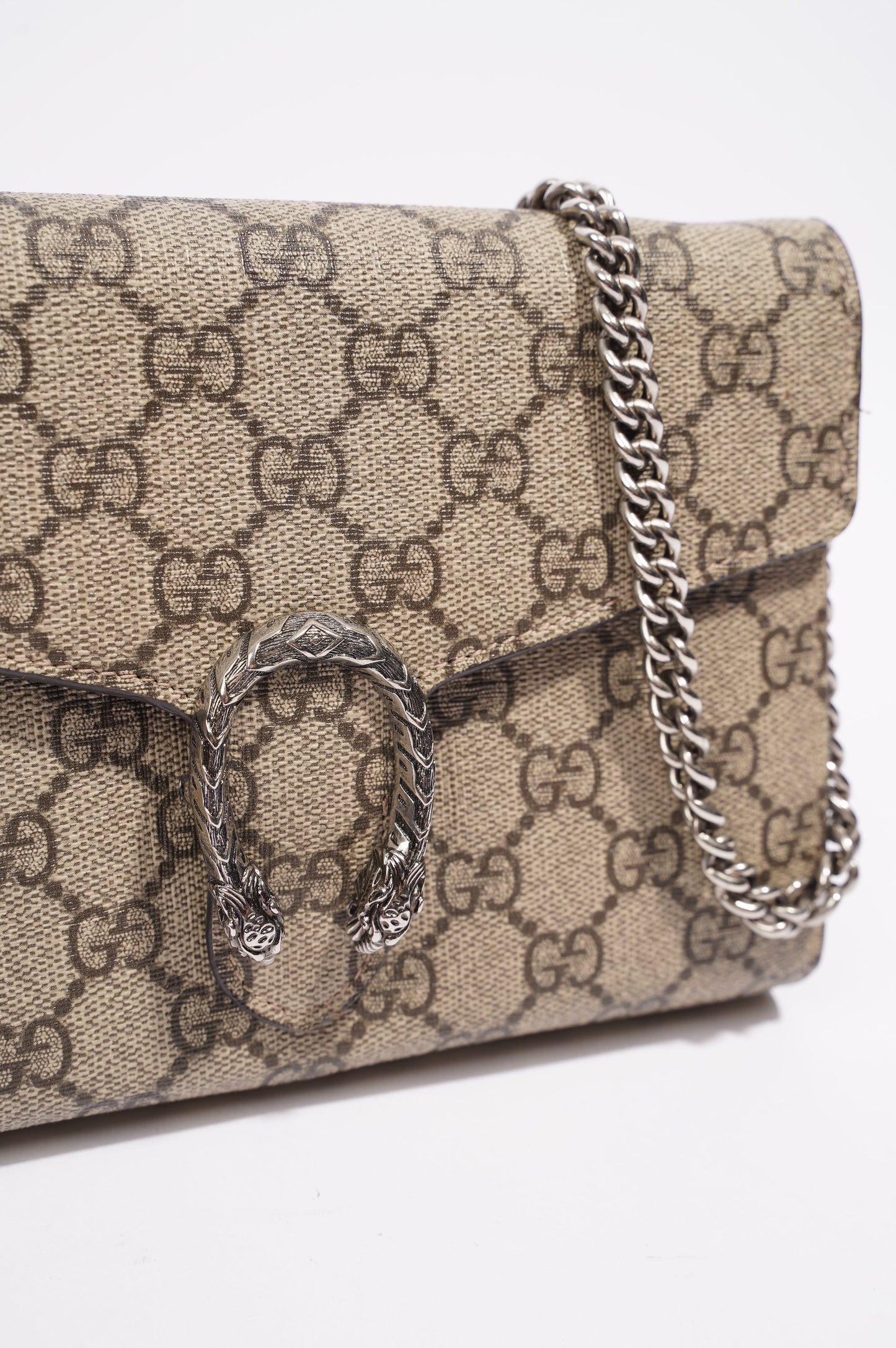 Gucci Womens Dionysus GG Chain Wallet Brown Canvas