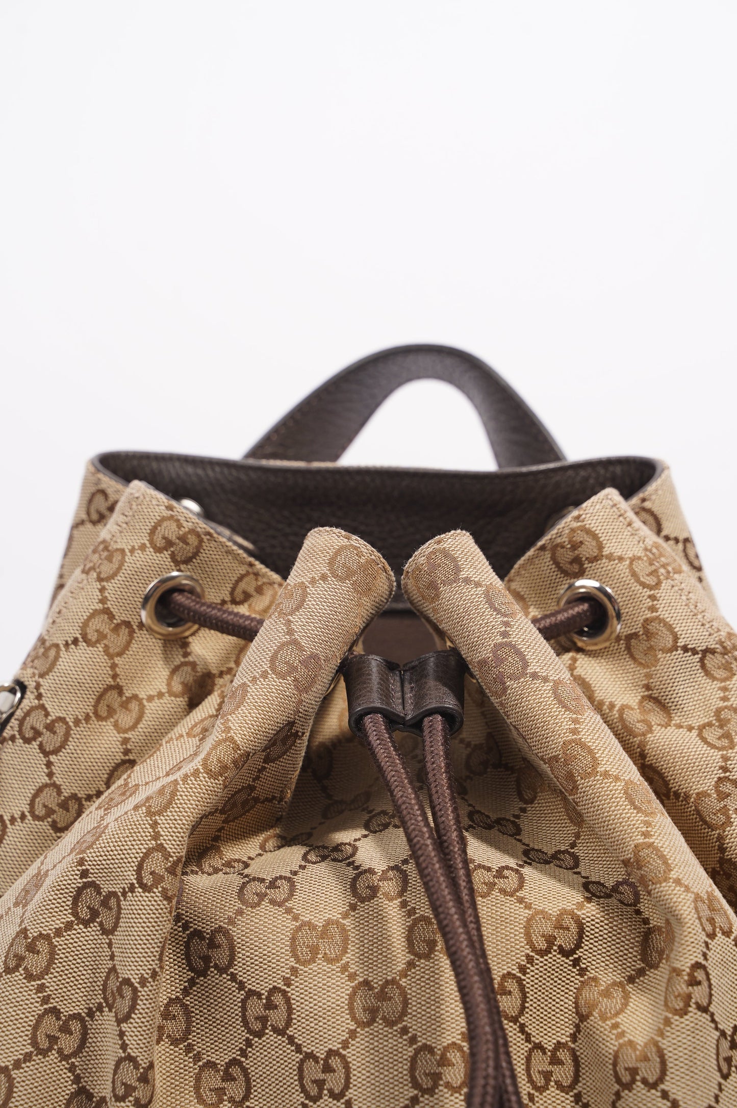 Gucci Womens GG Drawstring Backpack Brown
