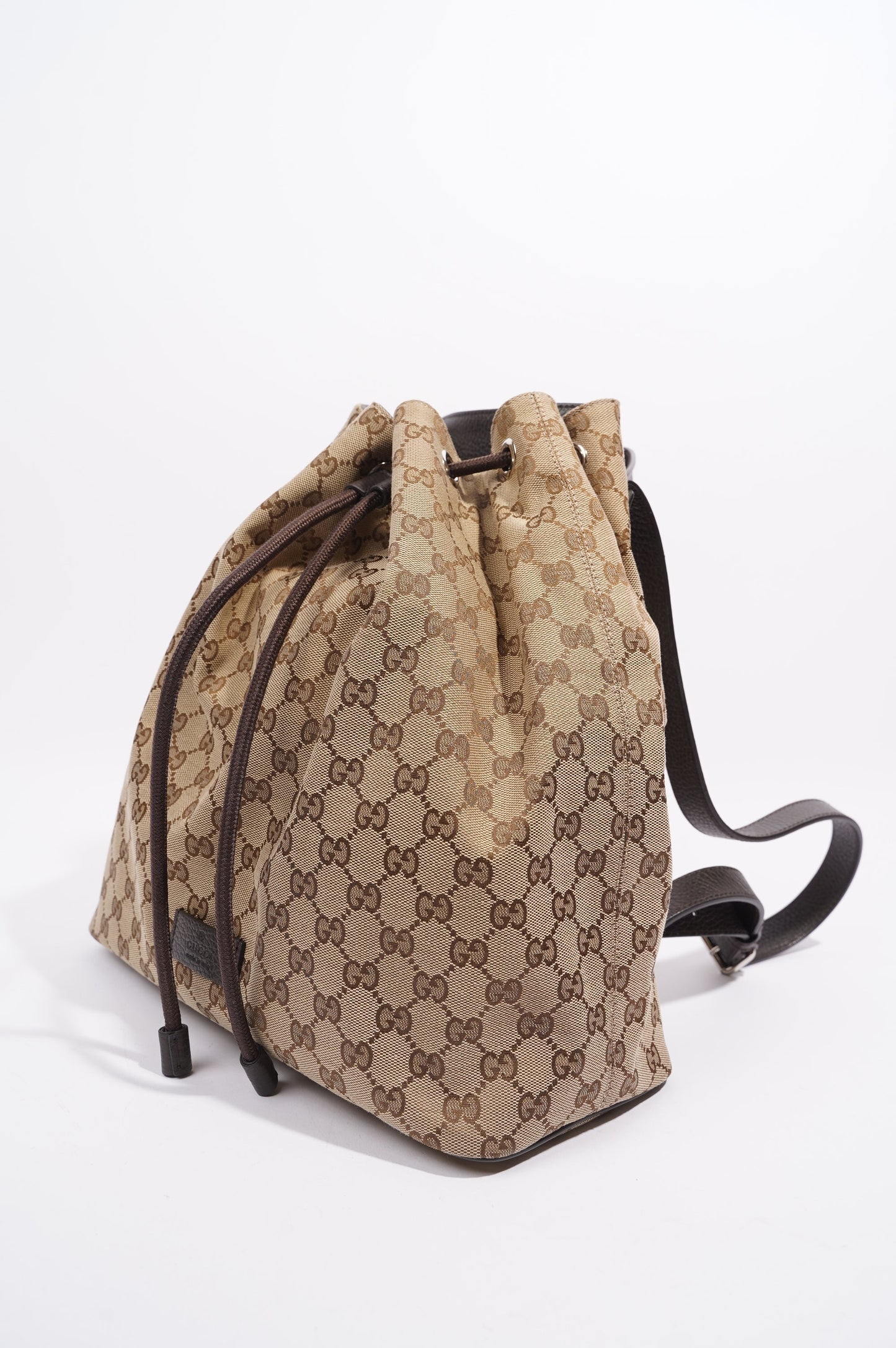 Gucci Womens GG Drawstring Backpack Brown