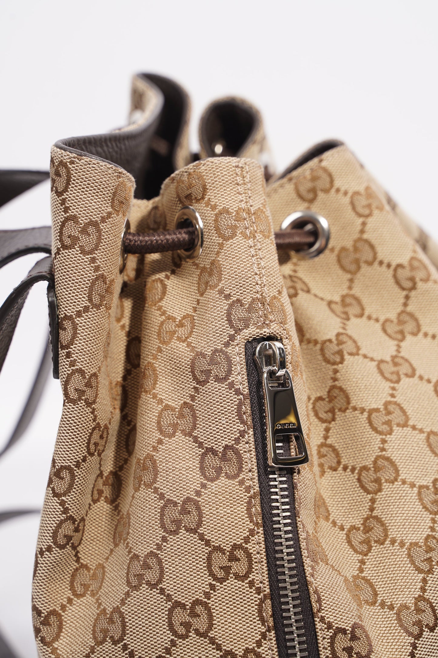 Gucci Womens GG Drawstring Backpack Brown