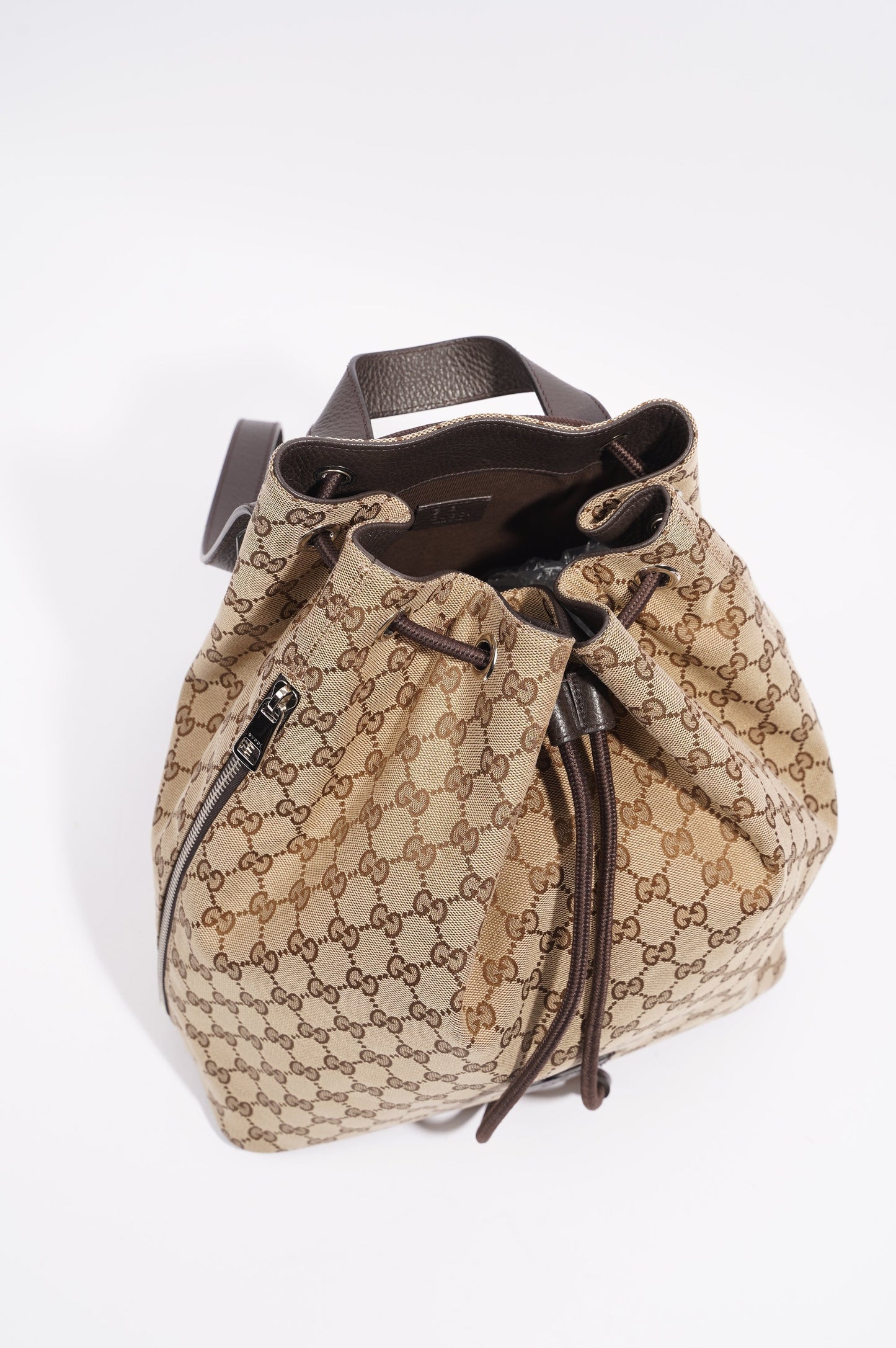 Gucci Womens GG Drawstring Backpack Brown