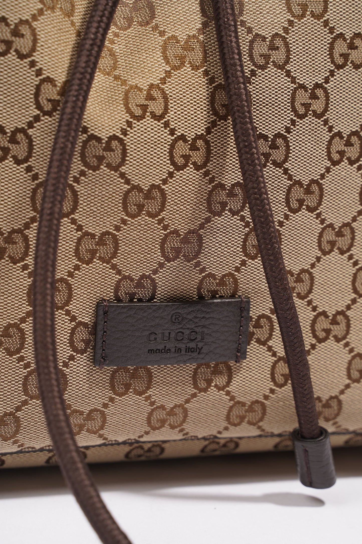 Gucci Womens GG Drawstring Backpack Brown