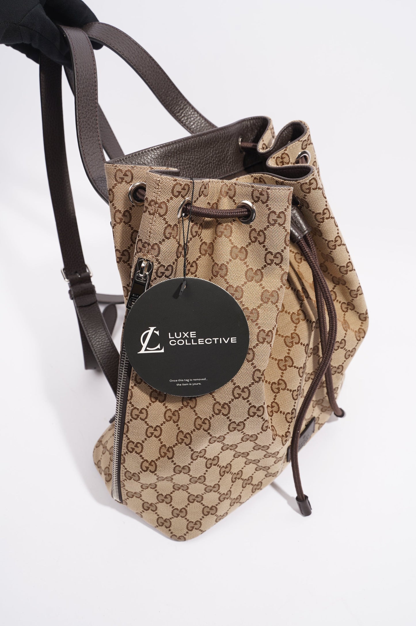 Gucci Womens GG Drawstring Backpack Brown
