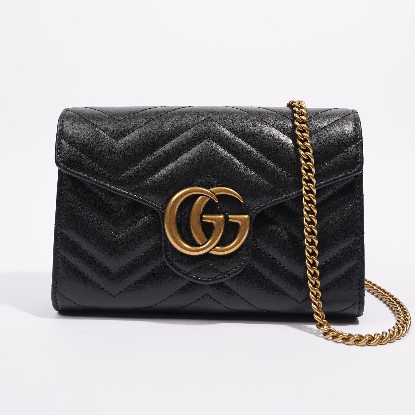 Gucci Womens Marmont Flap Black / Gold Matelasse Mini