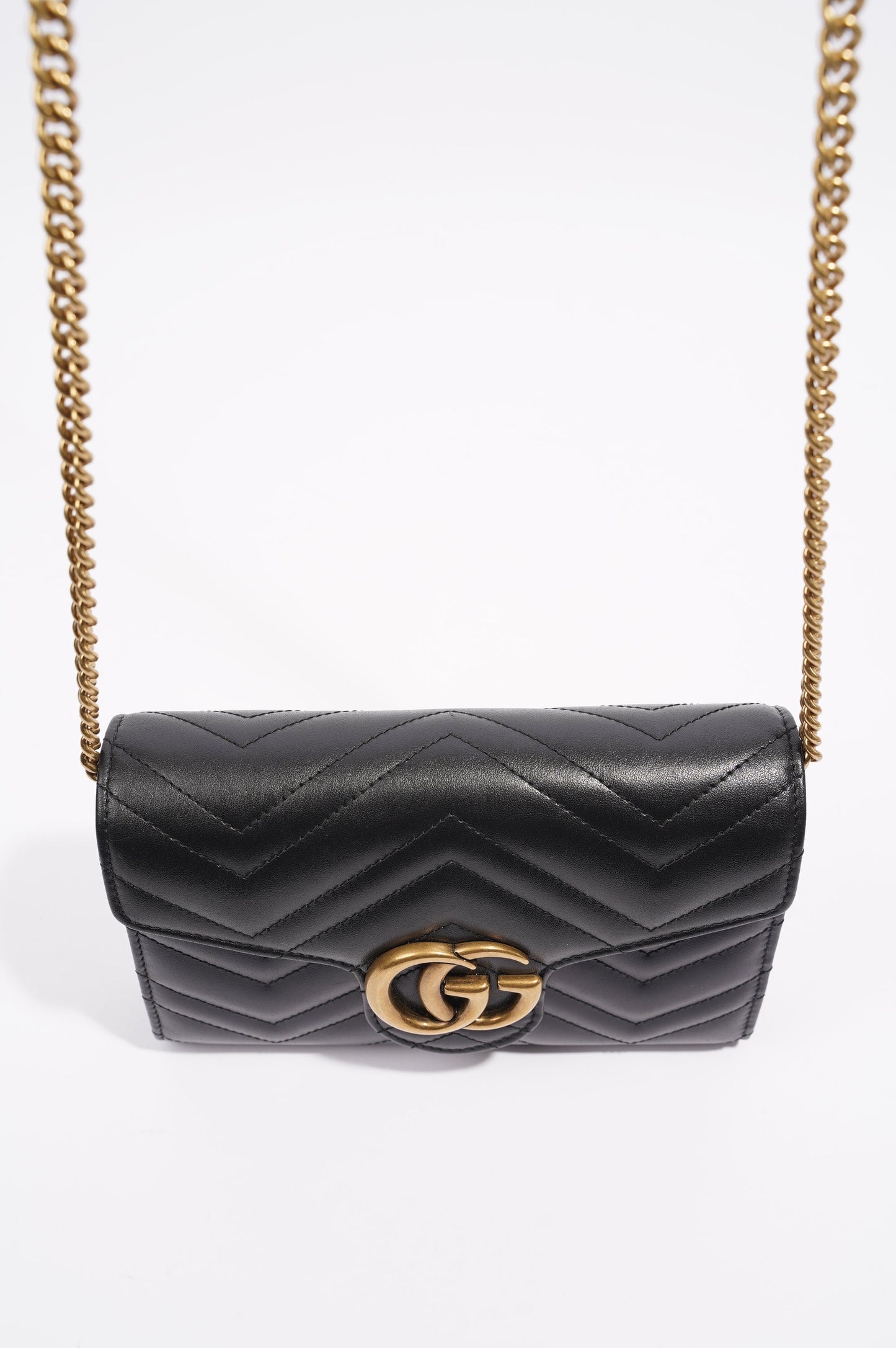 Gucci Womens Marmont Flap Black / Gold Matelasse Mini