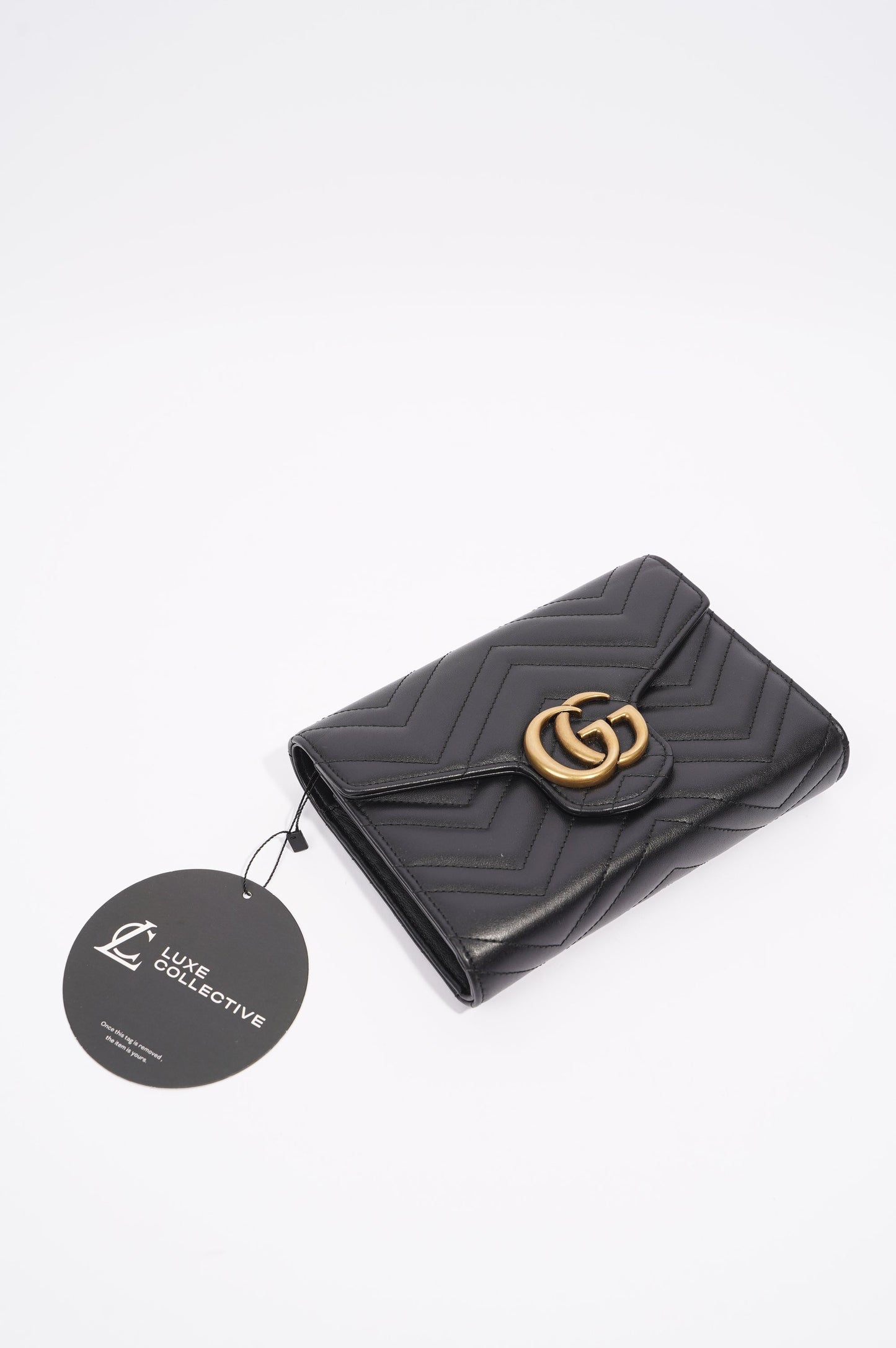 Gucci Womens Marmont Flap Black / Gold Matelasse Mini