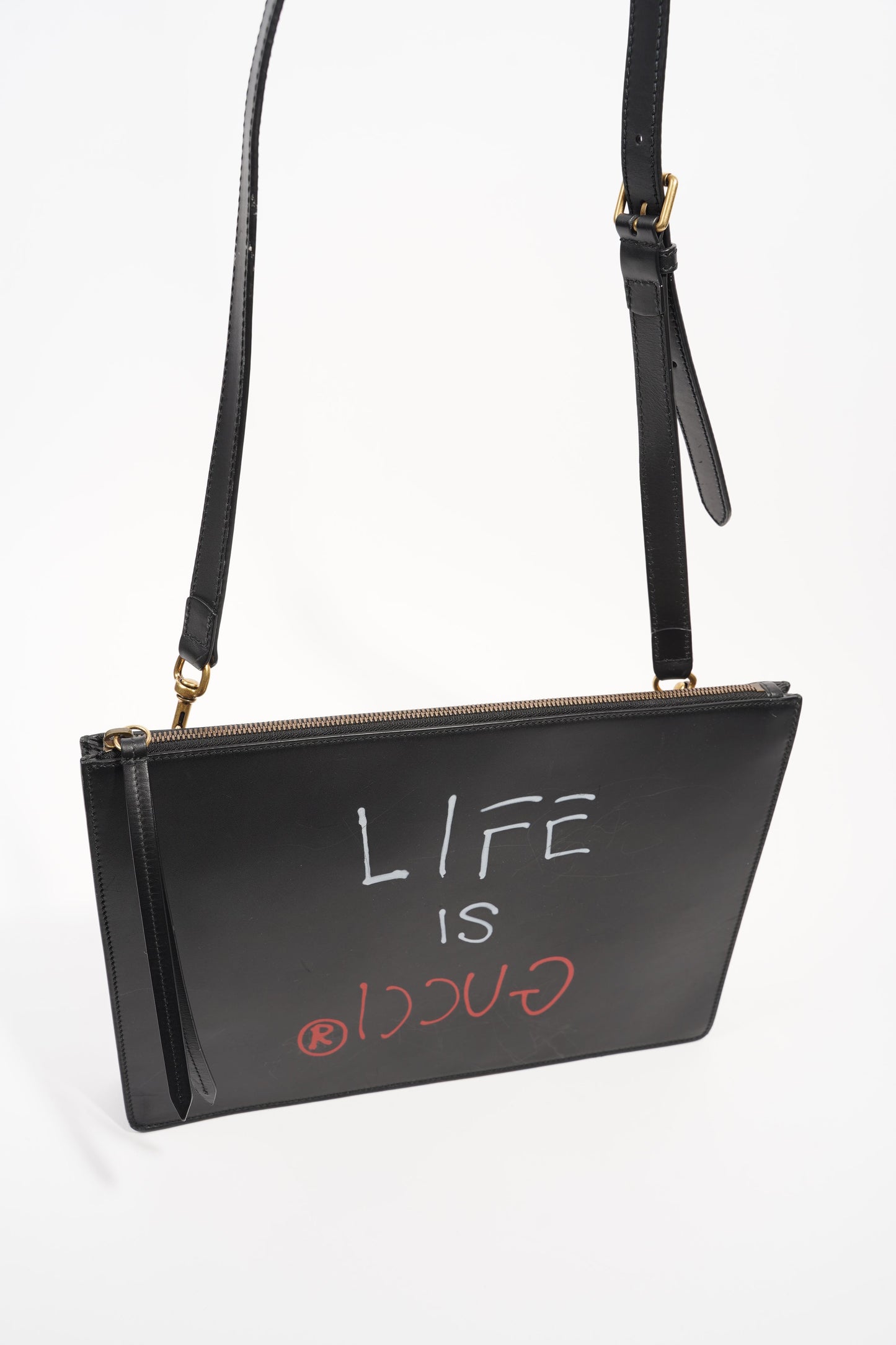 Gucci Womens Life Is Good Clutch With Strap Black