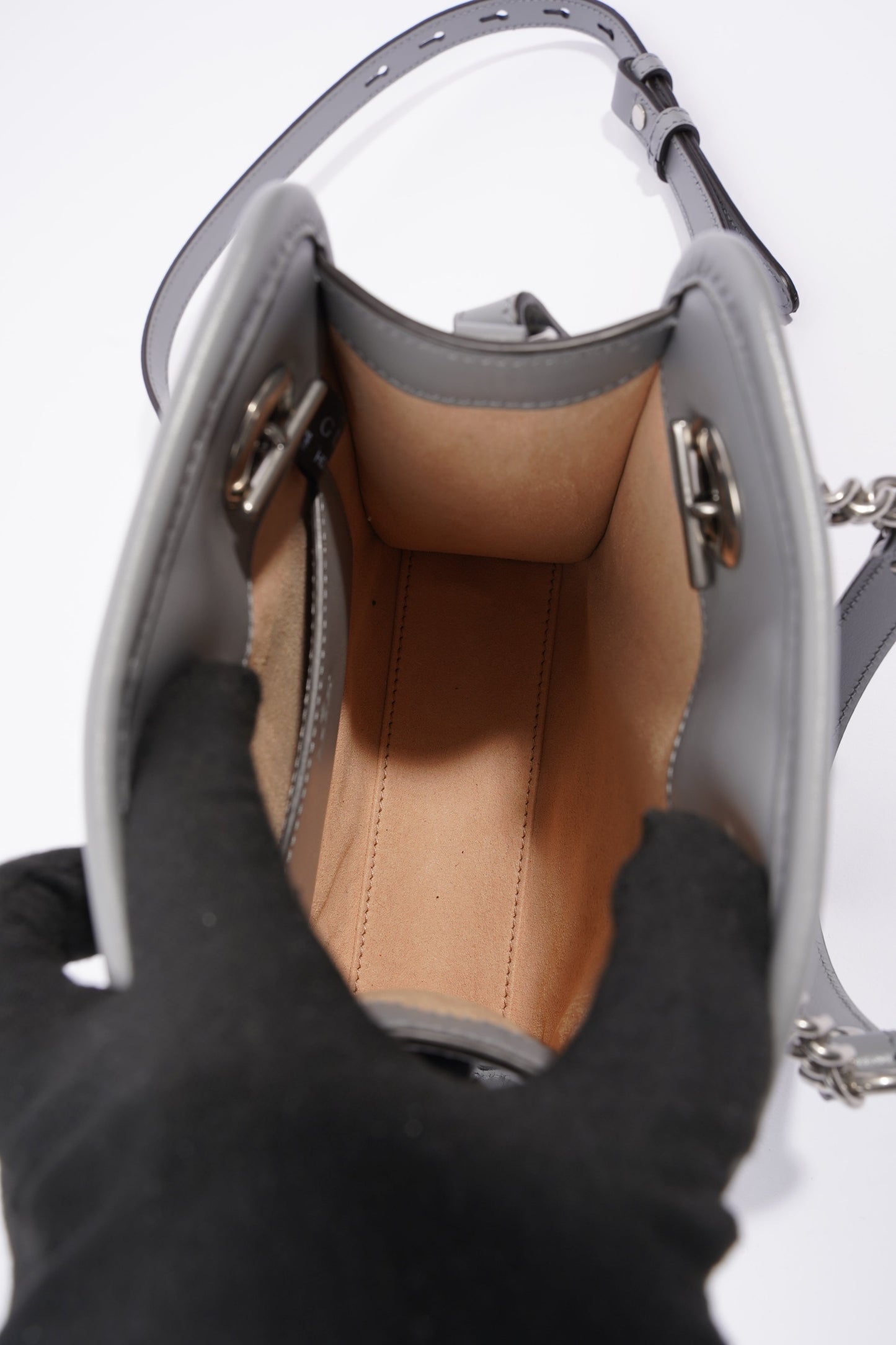 Gucci Womens GG Marmont Shoulder Bag Grey Leather Mini