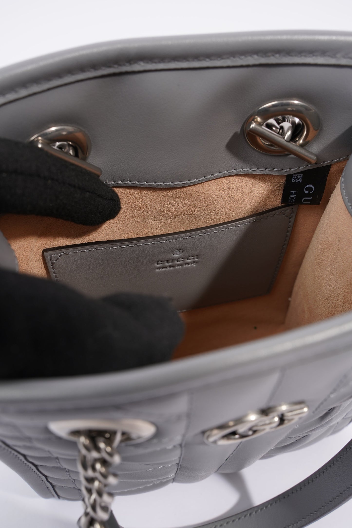 Gucci Womens GG Marmont Shoulder Bag Grey Leather Mini